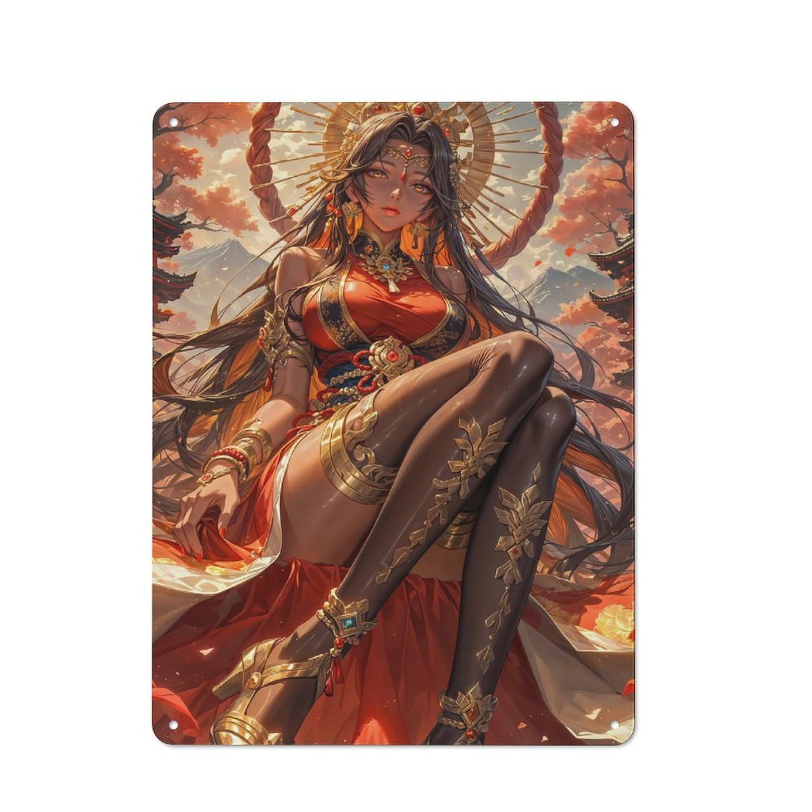 Junmoney Style-9 Chinese Goddess Metal Wall Art Sign 40X30cm, Retro Vintage Wall Decor For Kitchen, Hallway, Bar Or Small Cafe