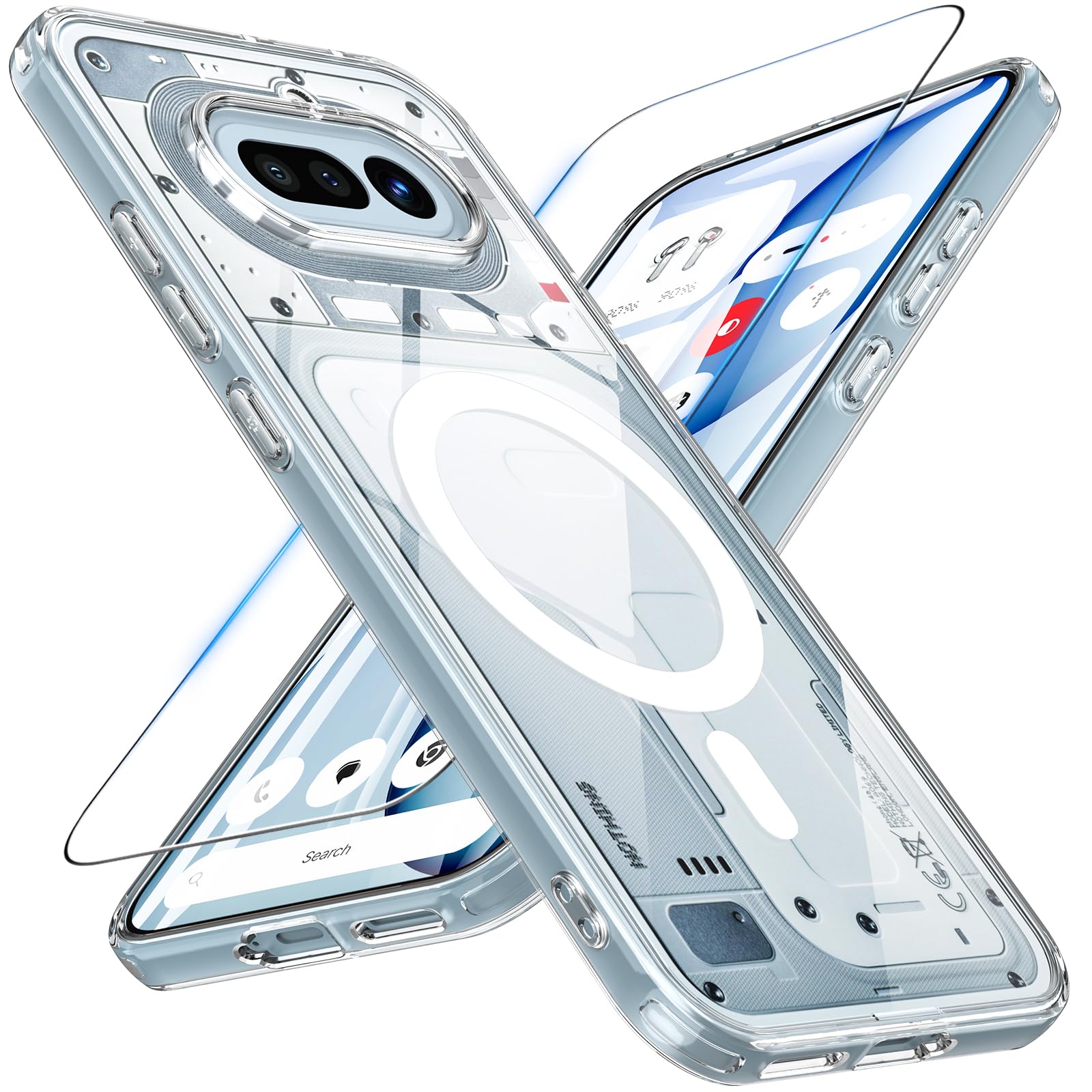 Fin2feel For nothing phone 4a ケース【マグネット内蔵】ガラスフィルム付き クリア 黄ばみなし 指紋防止 耐衝撃 滑り止め ナッシングフォン 4a ケース ワイヤレス充電非対応 nothing phone 4a カバー (クリア)