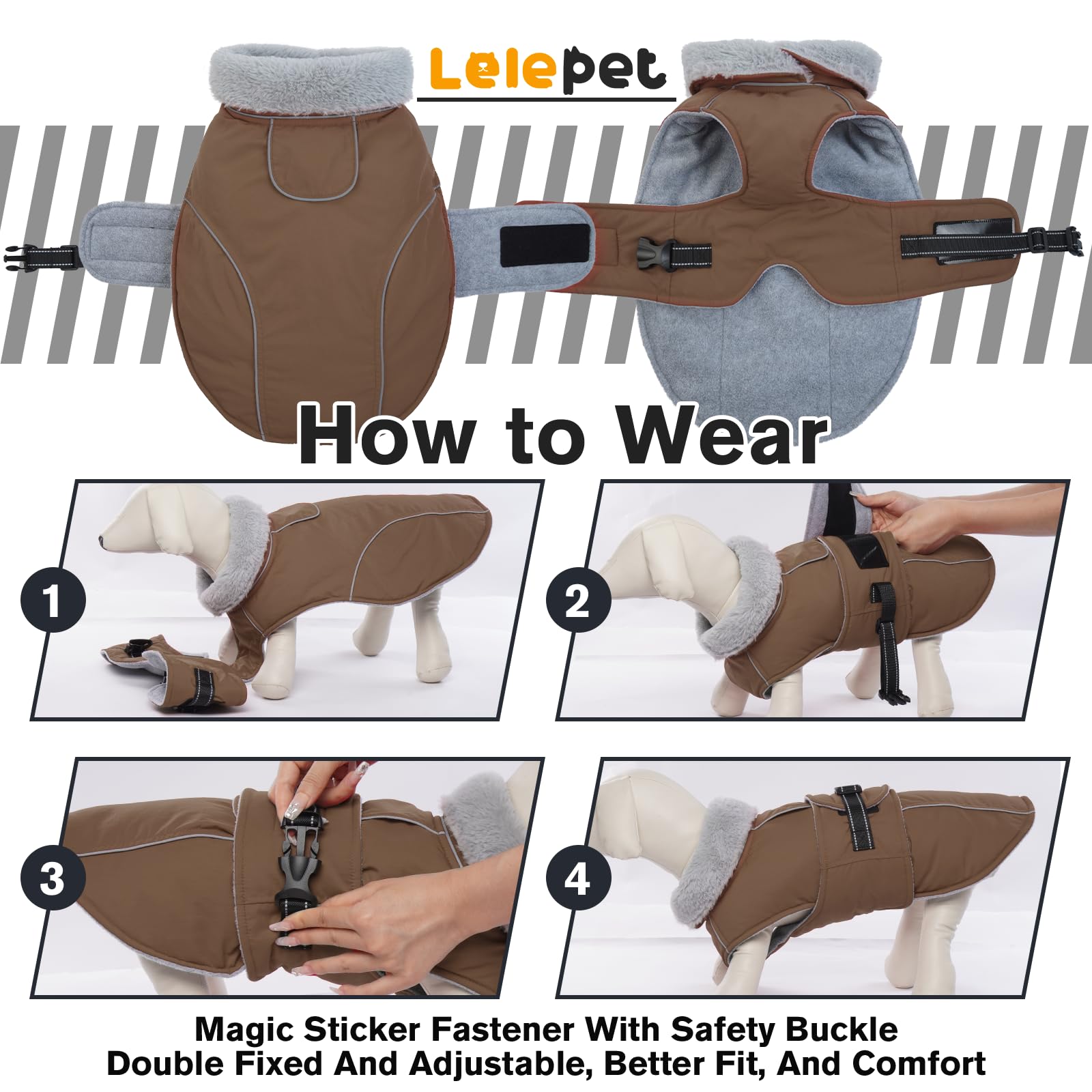 Lelepet Manteaux et vestes chauds pour chiens, manteau d'hiver imperméable pour chien par temps froid, veste matelassée réfléchissante pour chien, manteau pour animal de compagnie avec doublure