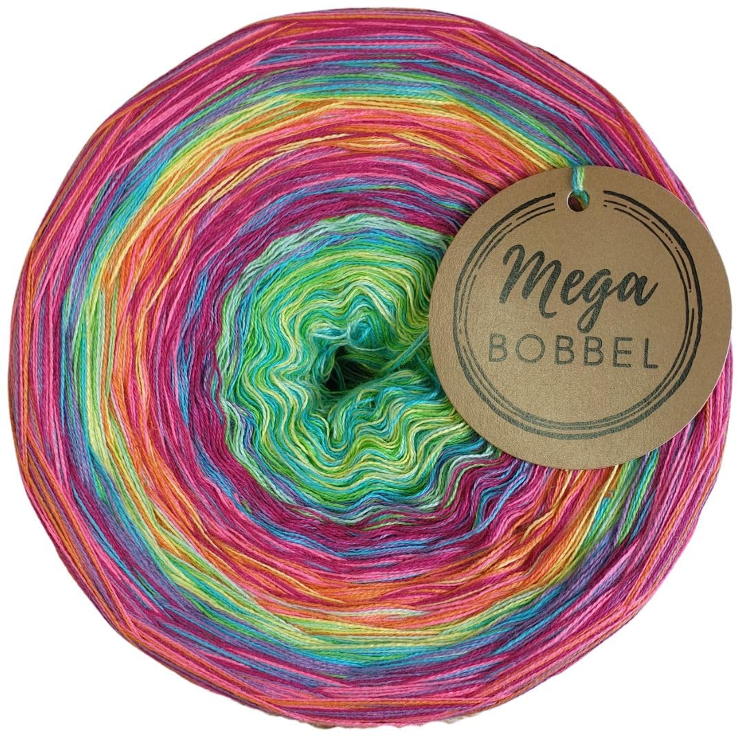 MegaBobbel*Konfetti*A507* (Außenfarbe: (Milka)+Hot Pink+Candy+Mango) Farbverlaufsgarn - Lace Garn Bobbel Wolle zum Häkeln & Stricken - 50% Baumwolle/50% Polyacryl (4 fädig, 3750m)