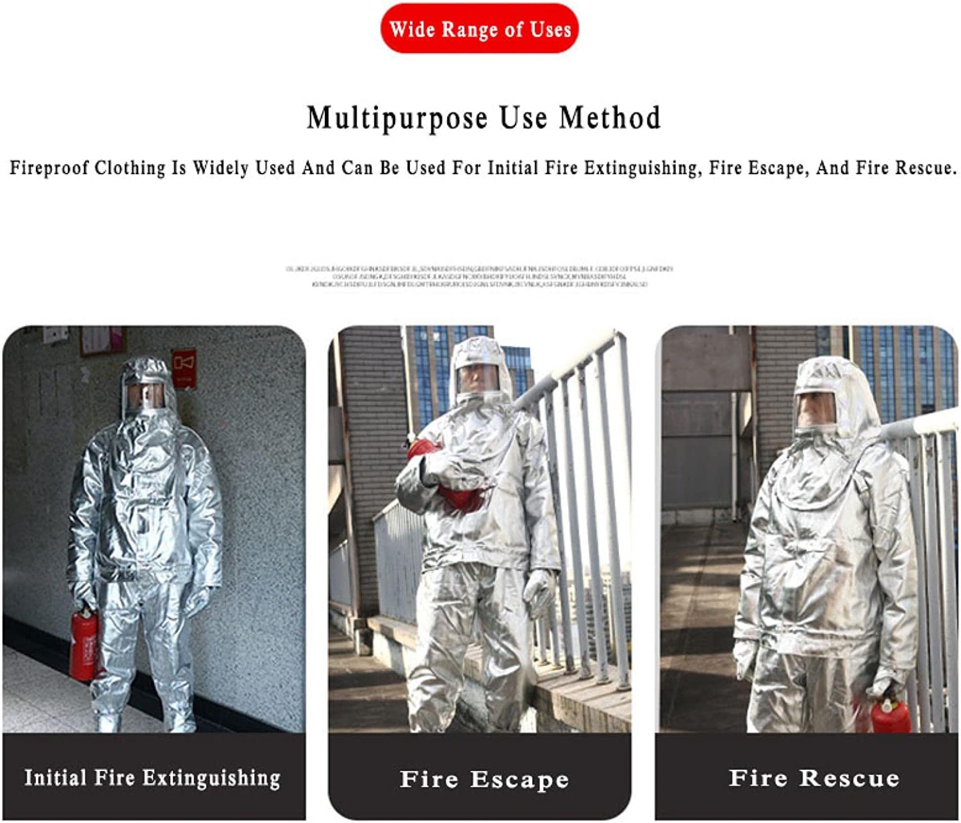 Ropa Ignífuga Uniforme Bombero Traje Aluminizado Resistente Calor Papel Aluminio Mina Carbón, Pozo Petróleo, Mina, Planta Química,175-180cm