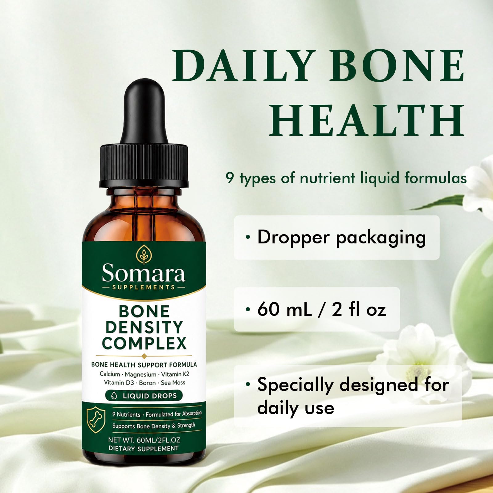Somara Bone Density Complex Liquid, Calcium Magnesium K2 D3 Drops — Amazon image 2