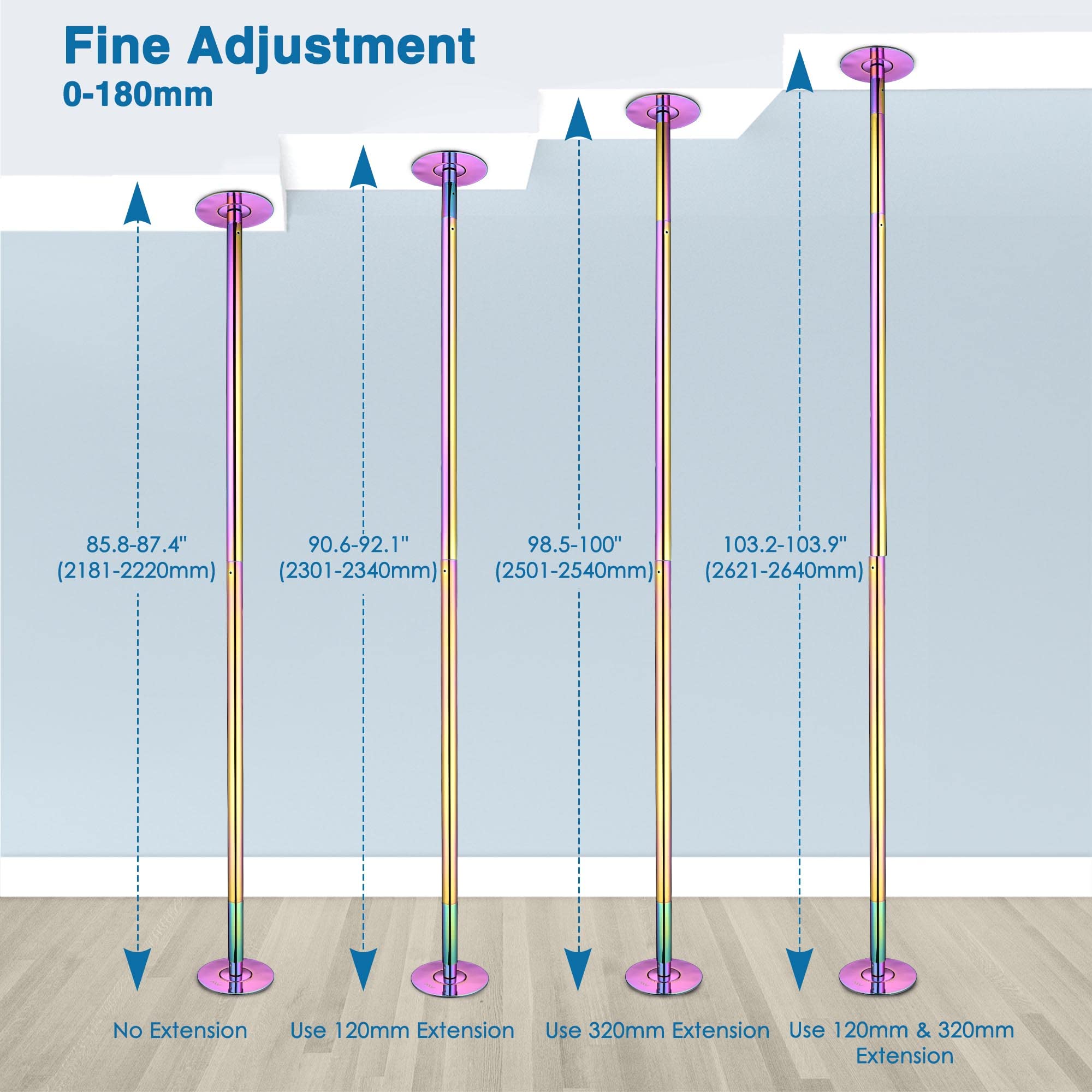 AW Portable 9.25FT Dance Pole Kit 45mm Removable Dancing Pole Professional Static Spinning Pole Dancing Pole for Home Party Pub Exercise, Max Load 1102 Lbs, Colorful