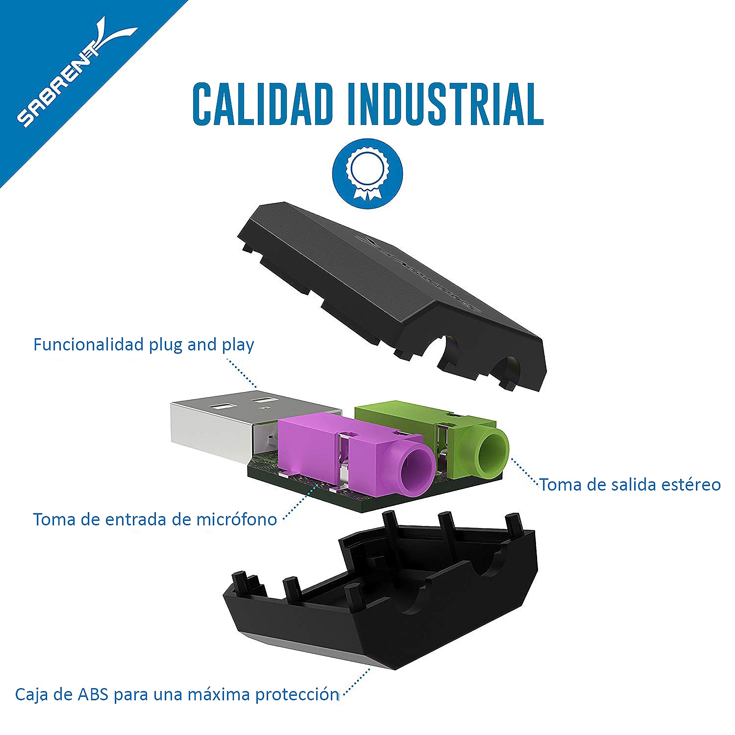SABRENT | Adaptador USB a Jack de 3,5 mm para Auriculares con Entrada de micrófono | Tarjeta de Sonido Externa USB estéreo 3D | Compatible con PS4, Windows y Mac [AU-MMSA]