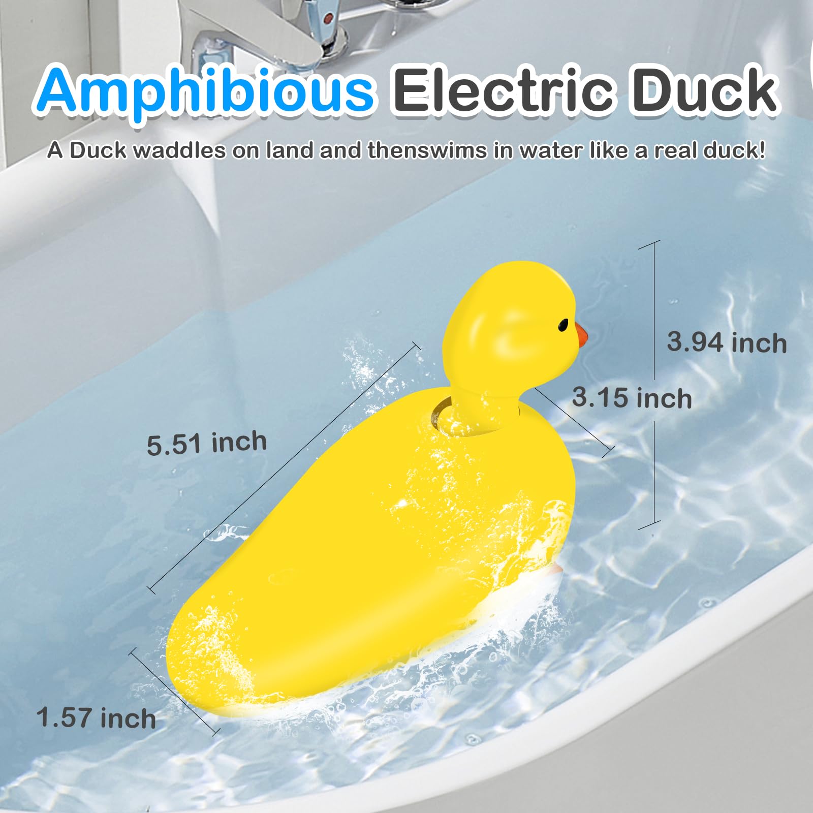Juguetes de bañera y piscina de pato - Pato realista para caminar | Juguetes de baño impermeables para bebés, regalo para niños y niñas pequeños 3
