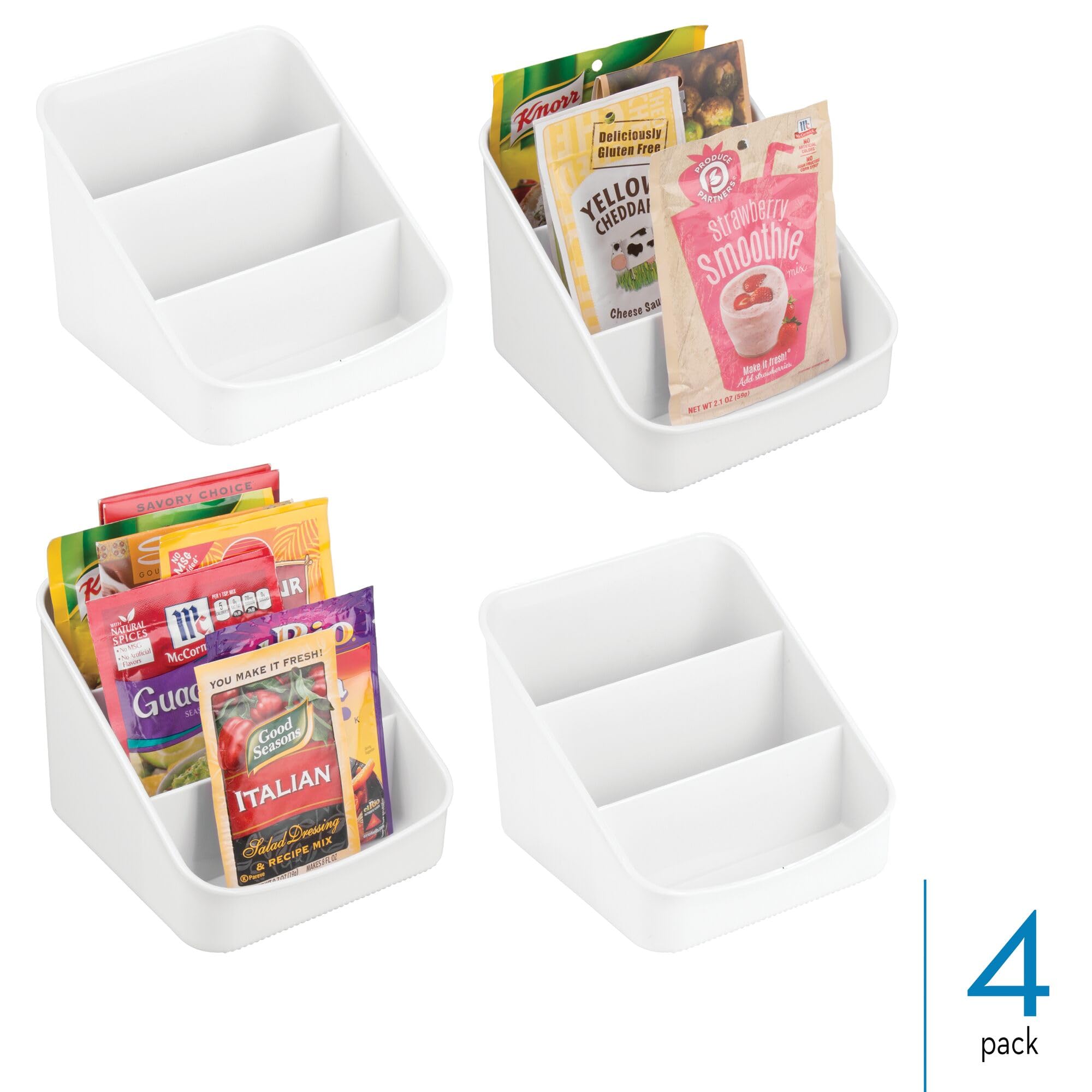 iDesign - Set di 4 organizer suddivisi in 3 sezioni per cucina e dispensa, colore: bianco