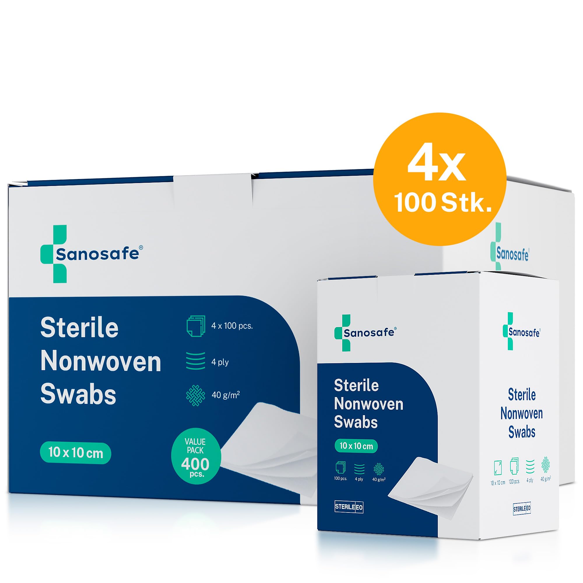 sterile Kompressen 10x10 cm 400 Stück | Vlieskompressen für Wundauflagen & Wundverband | Saugstark & fusselfrei für die Wundversorgung