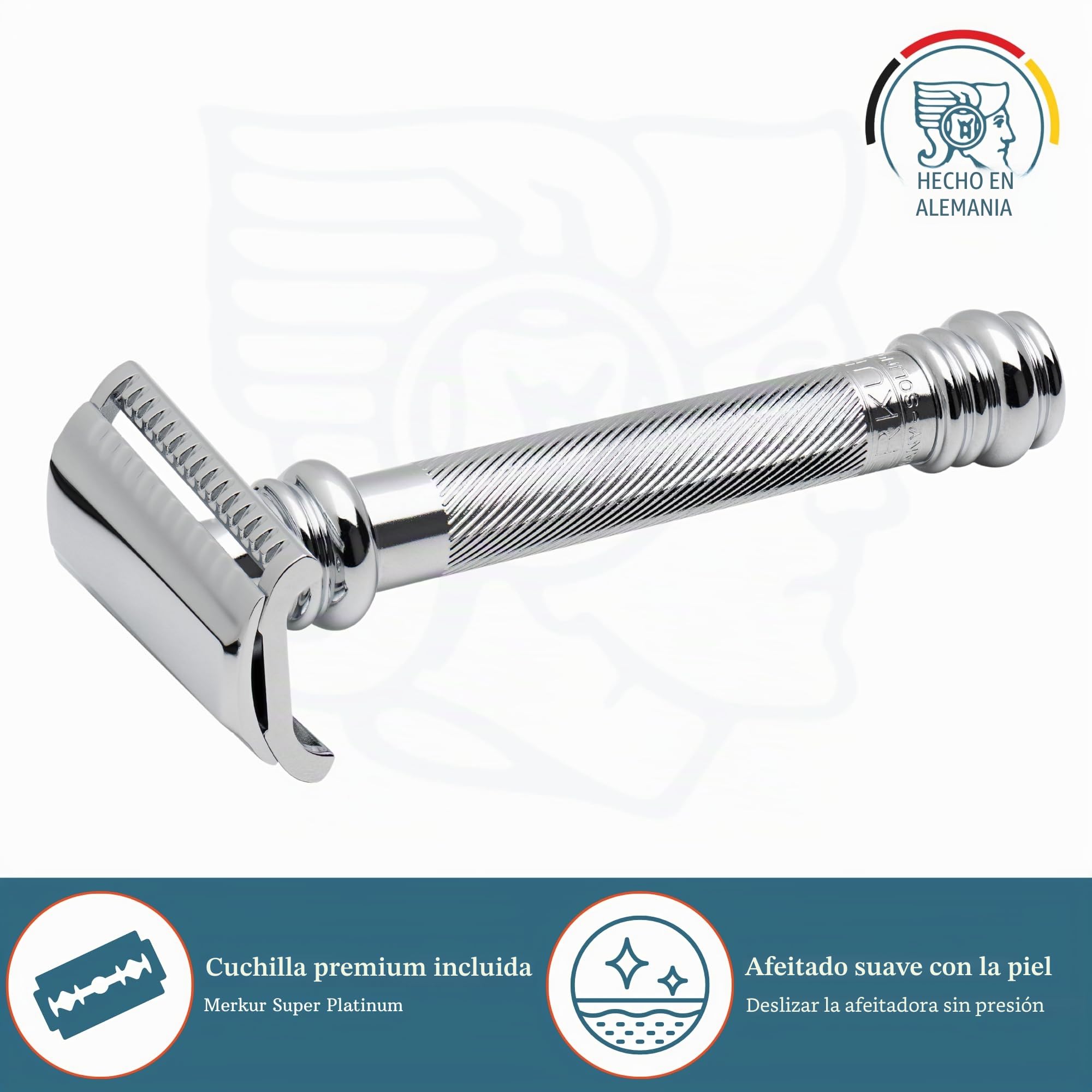 MERKUR Maquinilla de afeitar 39C | Barber Pole corte oblicuo pulido | afeitadora de dos piezas con corte oblicuo | peine cerrado | ideal para afeitado en húmedo | mango de latón | Made in Germany