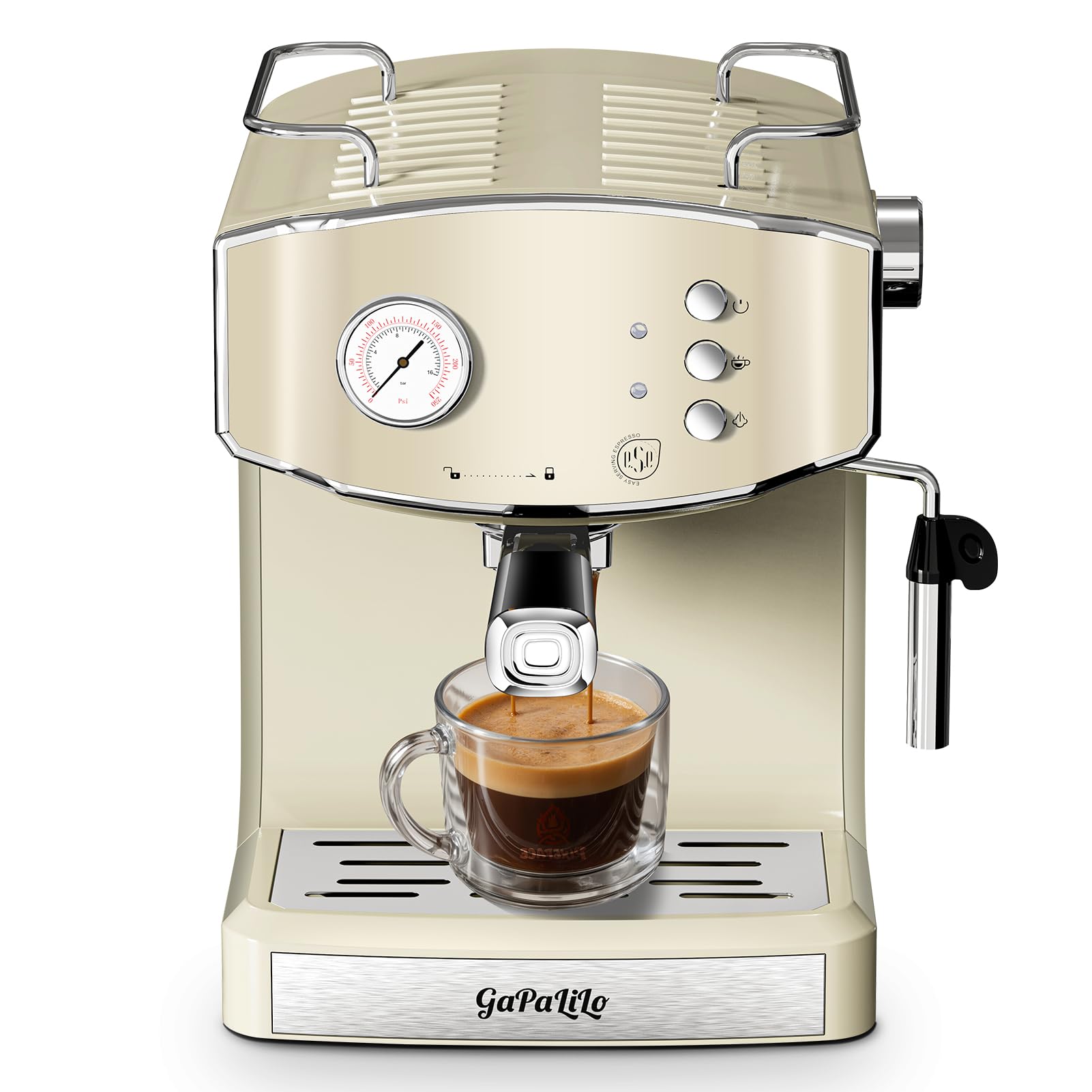 20 Bar Vintage Style Espresso Machine Coffee Maker with Milk Frother ESE Pod Compatible Coffee Machine Pressure Gauge