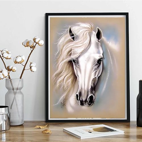 Miniatura 3 de Kaliosy Pintura de diamantes 5D con diseño de caballo blanco por números, pintura con diamantes, arte de animales, taladro completo, decoración de