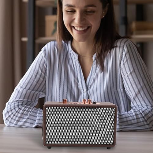 Miniatura 2 de Altavoz portátil retro, altavoz vintage de piel sintética con 10 W x 2 altavoces duales, tiempo de reproducción de 8 horas de duración, entrada