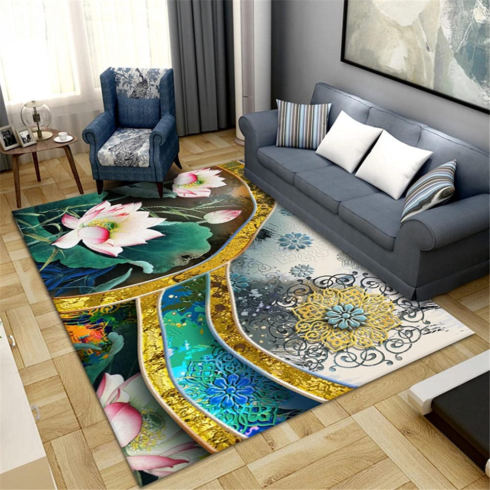 AU-OZNER thick rug,Green carpet, lotus pattern anti-mid-sand, easy cleaning casual carpet,anti slip rug underlay for carpet -green_140x200cm