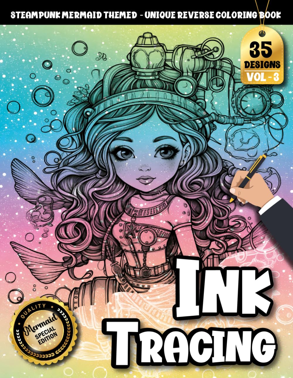 Ink Tracing Book For Adults: A Steampunk Mermaid Tracing Art Book Blending Ocean Fantasy, Gears, and Imagination