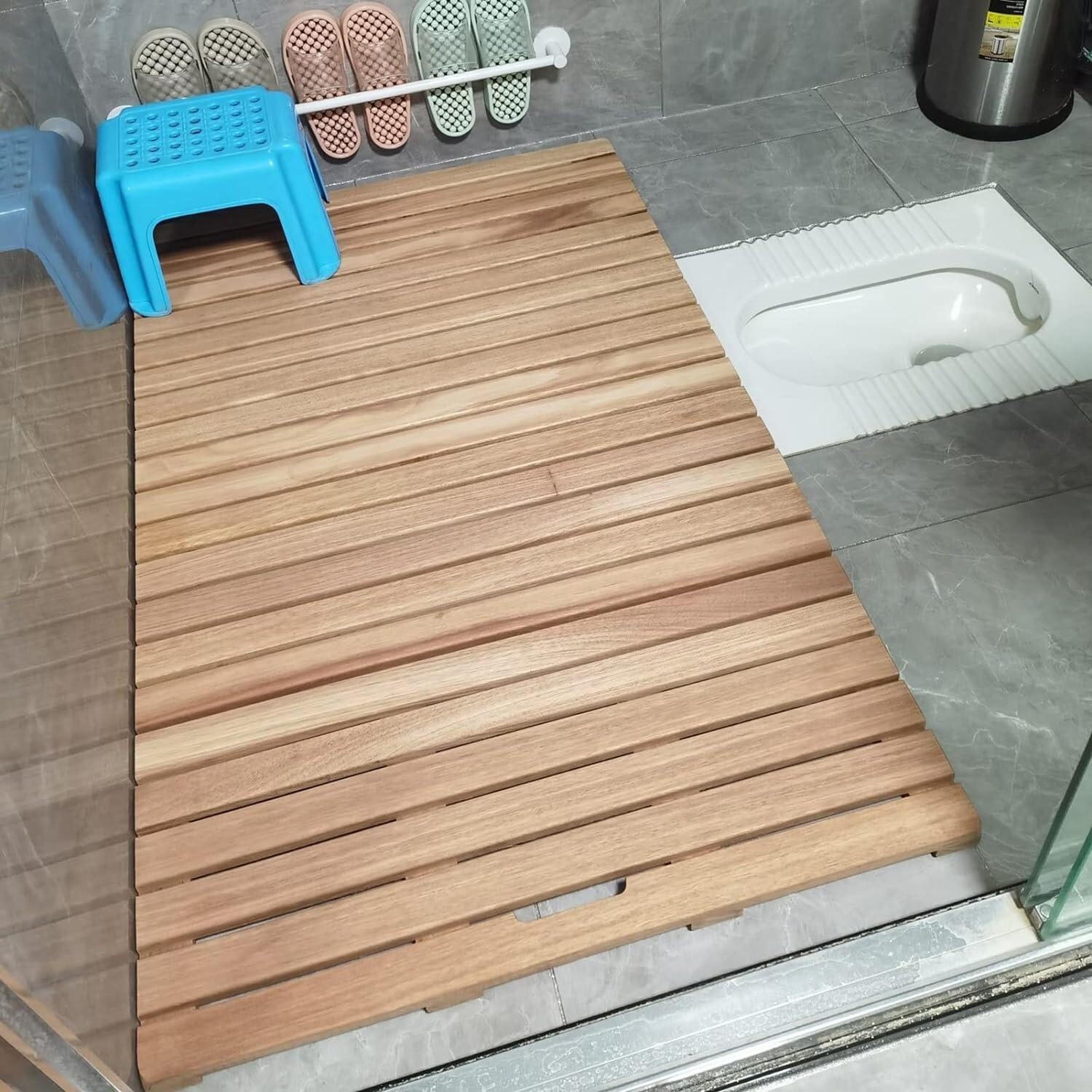 Ekologiczna mata prysznicowa z naturalnego drewna - antypoślizgowa mata odpływowa do kąpieli z wydrążonym wzorem, niestandardowe rozmiary (50 x 100 cm, 70 x 70 cm) do stylowej podłogi łazienkowej