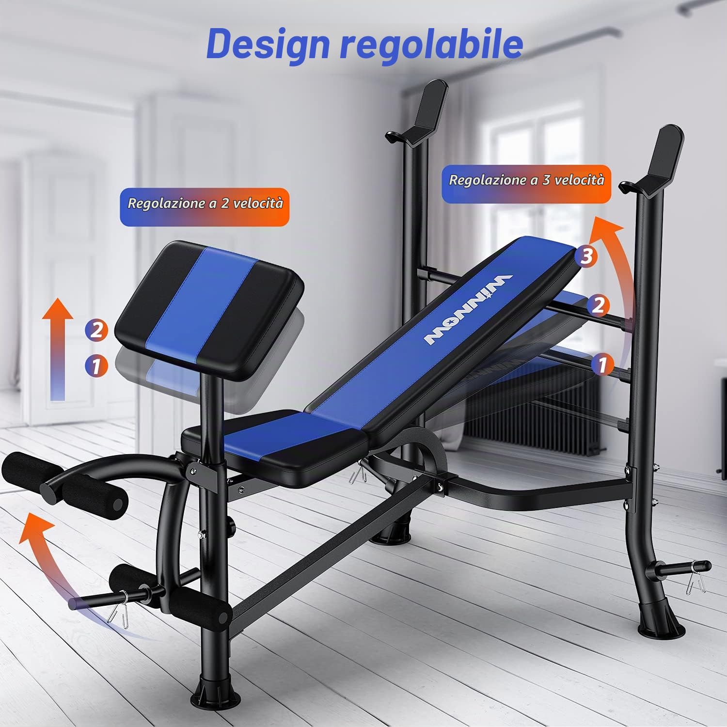 WINNOW Panca pesi regolabile con estensione delle gambe e Preacher Curl Panca per allenamento a casa Palestra per sollevamento pesi Panca per allenamento completo