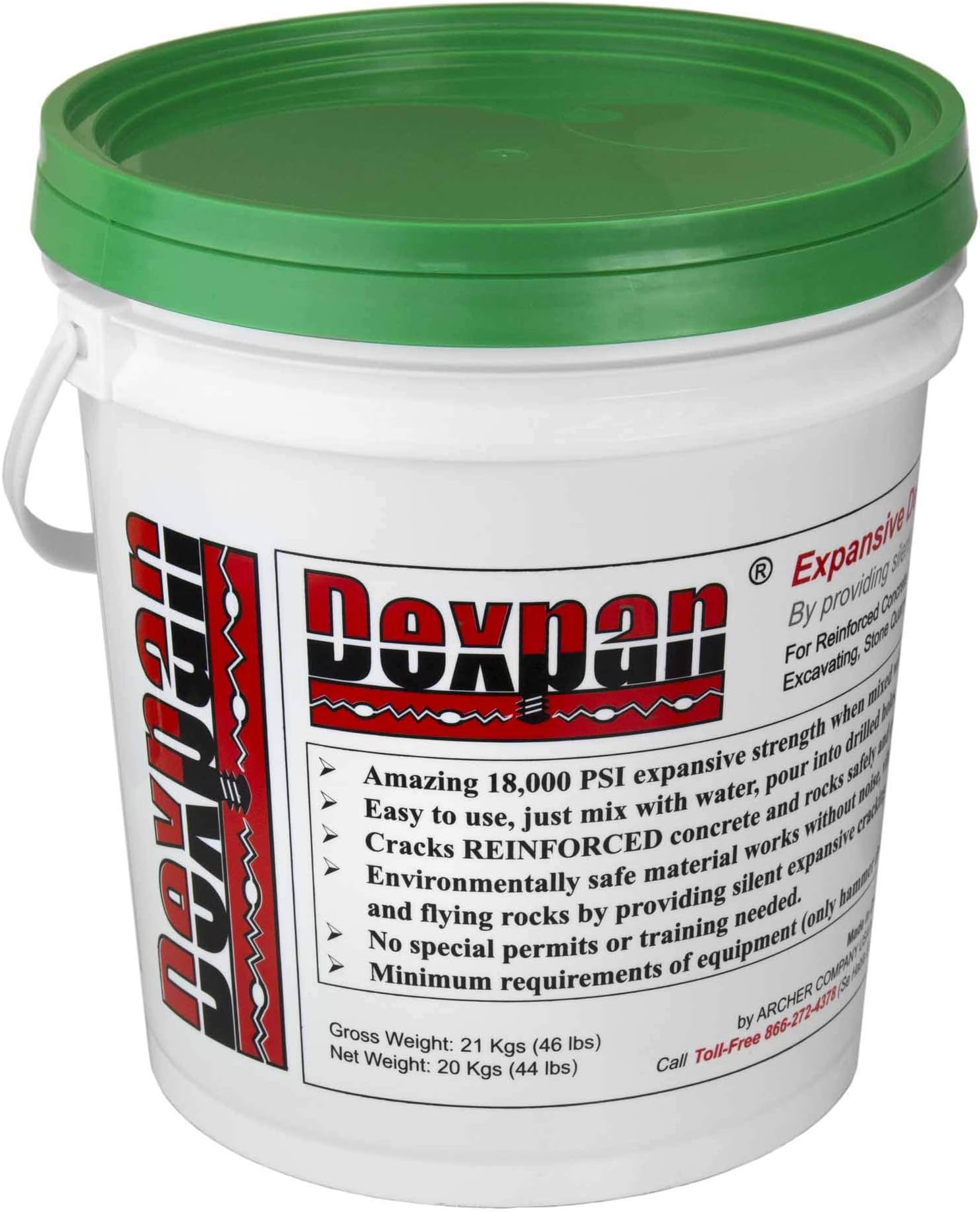 Expansive Demolition Grout 44 Lb. Bucket for Rock Breaking, Concrete Cutting, Excavating. Alternative to Demolition Jack Hammer Breaker, Jackhammer, Concrete Saw, Rock Drill (DEXPAN44BKT2)