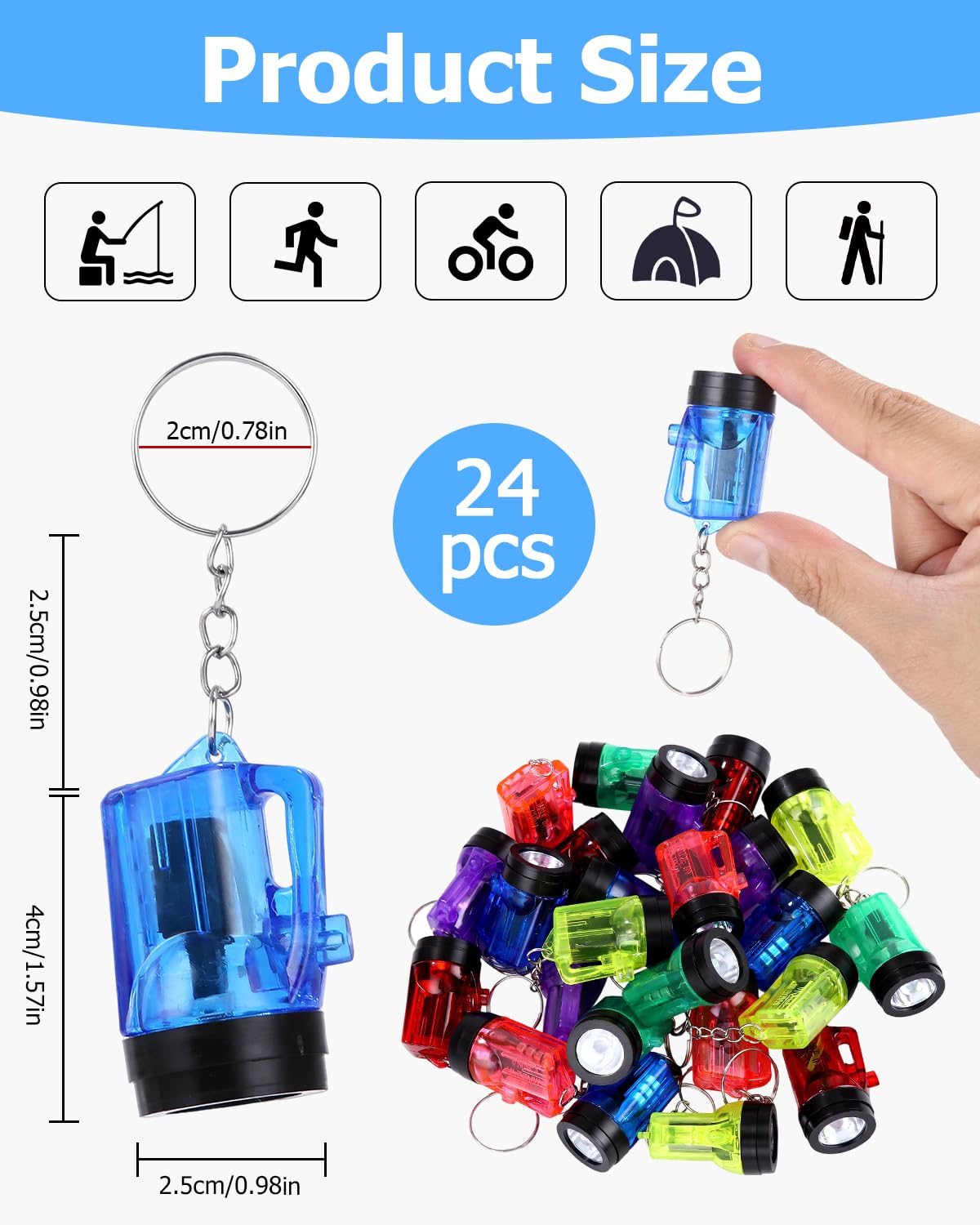 24 Pièces Mini Lampes De Poche Porte-clés Pour Enfant Mini Lampe de Poche LED 4cm Colorée pour Pochettes Surprises, Sacs de Fête, Camping Lecture Cyclisme Barbecue Fête Randonnée Voyage