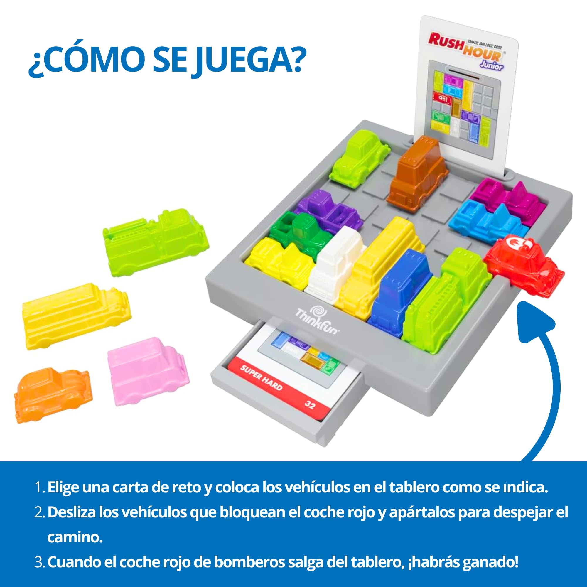 ThinkFun - Rush Hour Junior, Juegos de Mesa Niños 5 Años o más, Juegos de Lógica, 40 desafios, Regalo niño 5 años, Juegos de Mesa Familia, Versión en Español