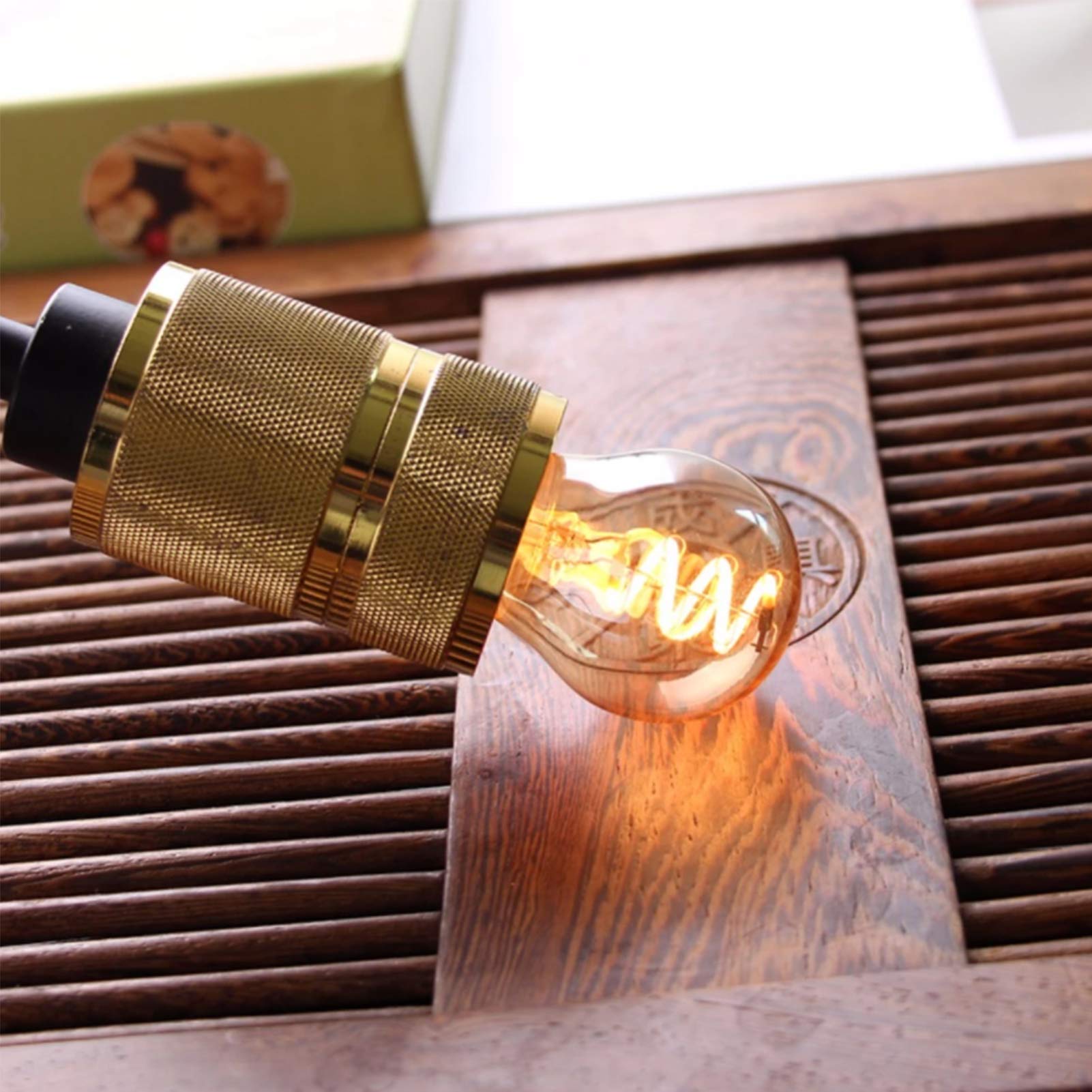 Edison G45 2200K Retro LED Bombilla Filamento Flexible Amarillo Cálido Ámbar 3W Regulable Espiral LED Bombilla Filamento Flexible, Lámpara Araña Decorativa, Paquete 4