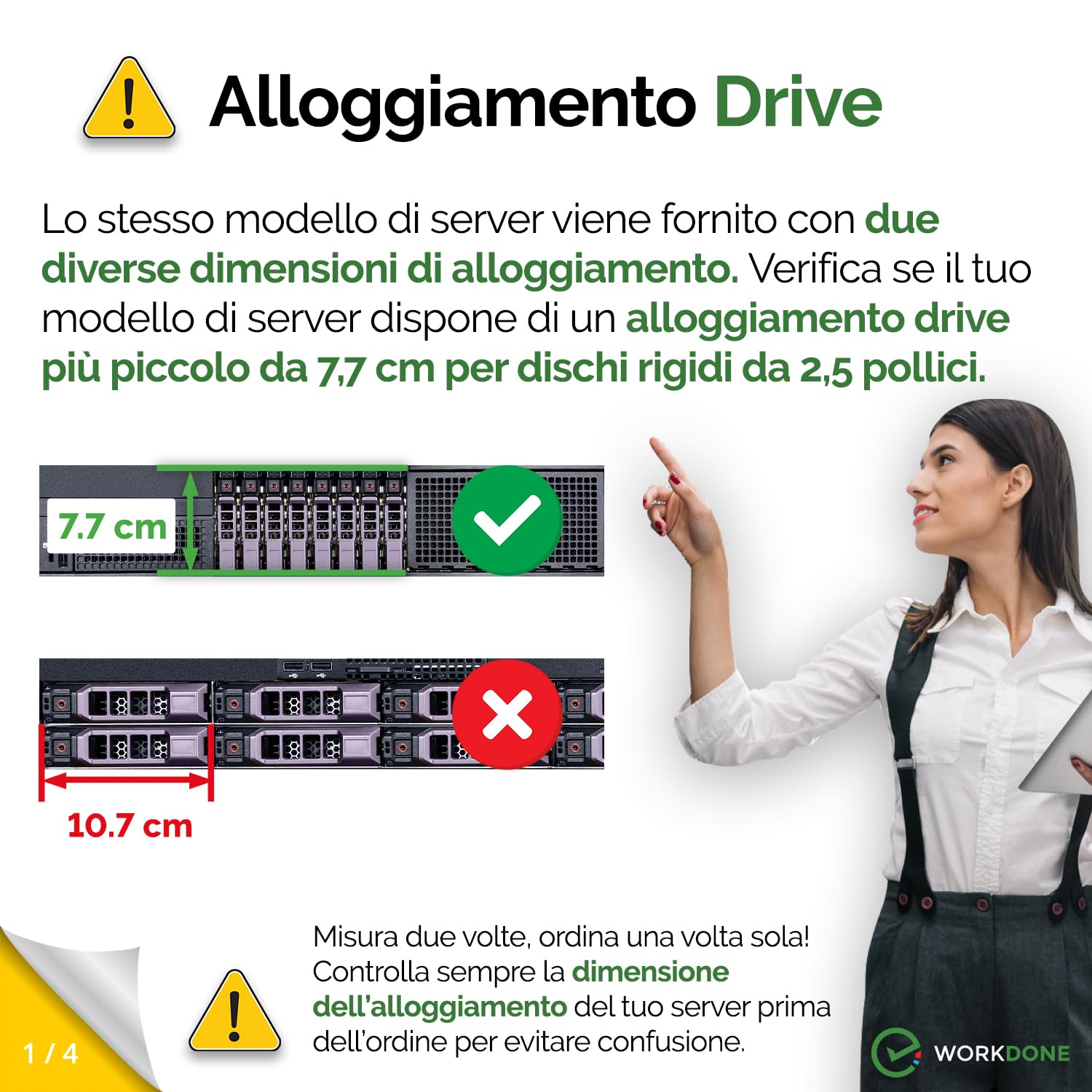 WORKDONE 4 pezzi - Vassoio caddy da 2,5 pollici per disco rigido, Compatibile con PowerEdge Dell T440 T640 R330 R430 T430 R630 T630 R730 R830 R930 R320 R420 R310 R410 R415 G176J - Vassoio Hot-Swap