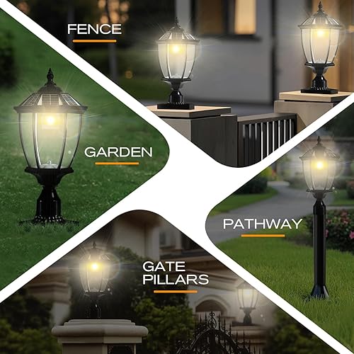 Miniatura 7 de Tesony Lámpara solar, luz solar de poste con control remoto, 6000K 120 lúmenes, luces de poste para exteriores con base de montaje en muelle, luces