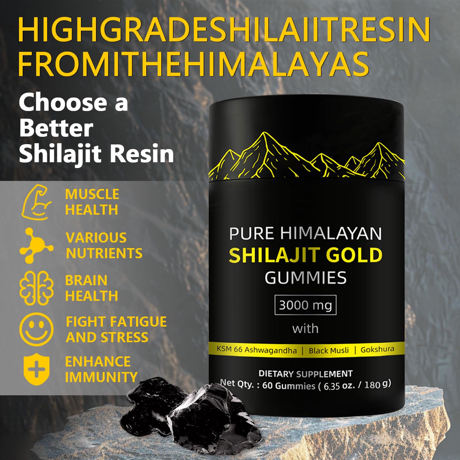 Shilajit Gold Gummies für den Menschen, Gold Seal Pure Shilajit angereichert mit Acid Fulvic, essentiellen Mineralien und 85+ Spurenelementen zur Steigerung der Energie und Immunität (gummies)