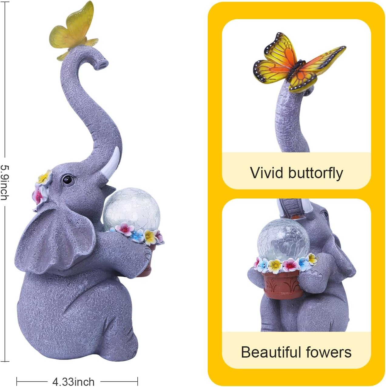 Elephant Garden Statue Solar Lights Outdoor Garden Decor for Patio, Yard, Lawn, Balcony Elephant Decor Birthday Gifts for Women Mom Grandma Animal Lovers - Image 3