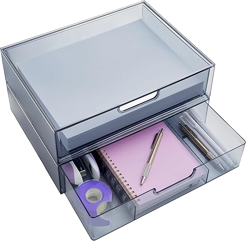 Miniatura 11 de STORi STAX - Cajones organizadores apilables de plástico (juego de 2) transparentes 12.5 pulgadas de ancho El juego incluye dos cajones abiertos