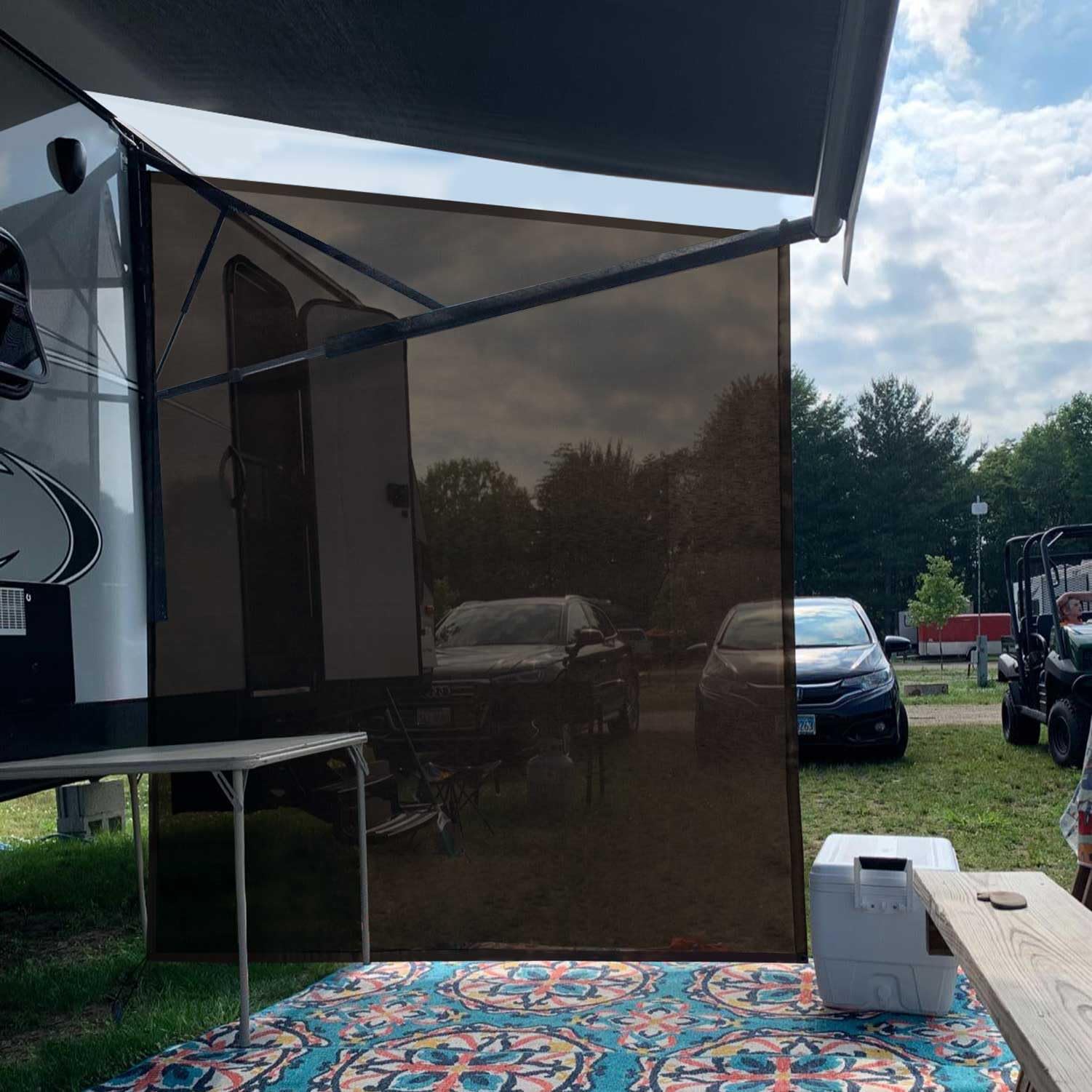 Tentproinc Toldo Lateral para Caravana de 9 x 7 pies (marrón) con Pantalla de Malla, Kit Completo de Parasol para Autocaravana, Camping, Remolque, toldo Bloqueador UV, 3 años de duración