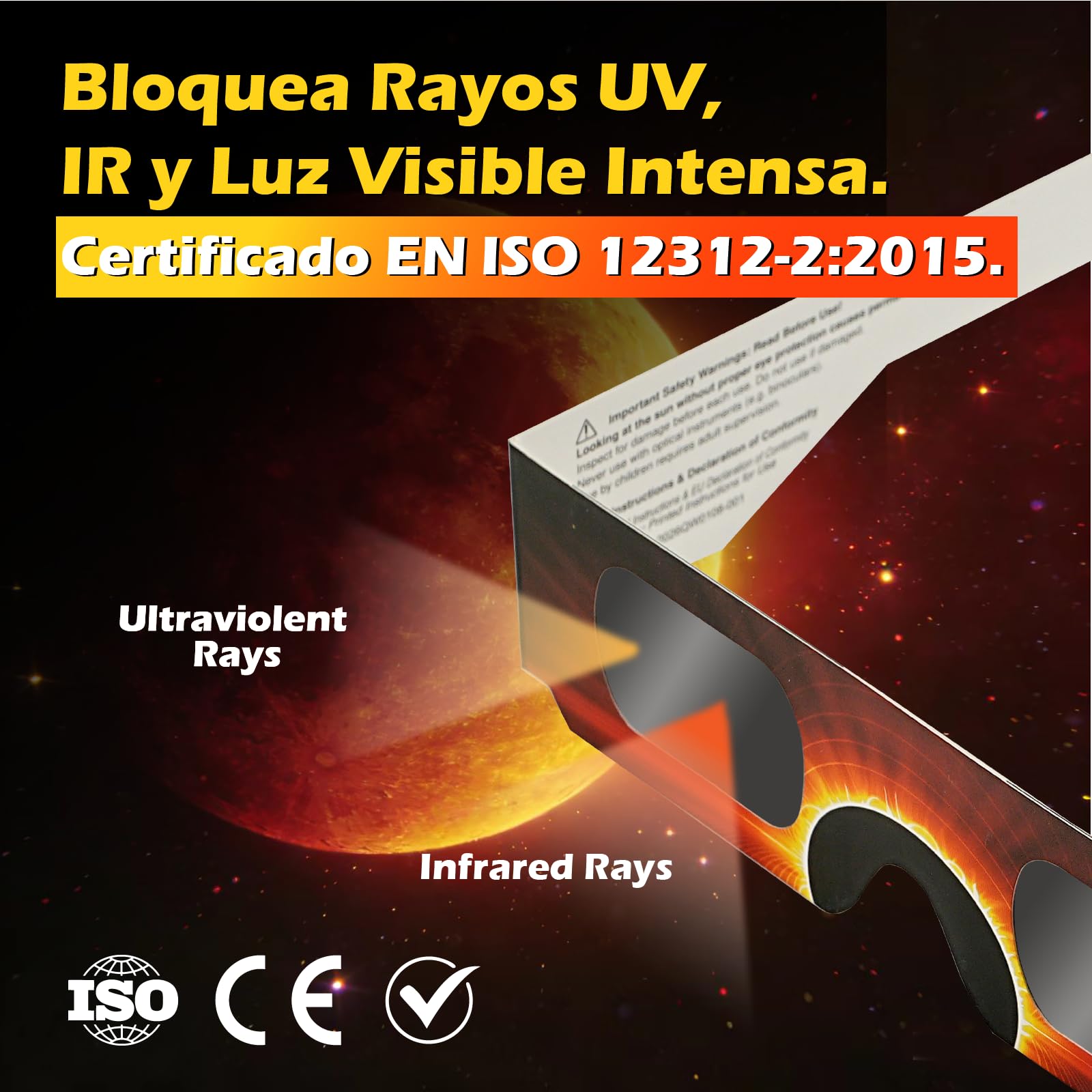 QIWEI gafas eclipse solar homologadas QW-SOZ5 [Pack de 4], Certificadas EN ISO 12312-2, Visores Solares Seguros para Observación Directa del Sol, Filtros de Alta Definición — view 2