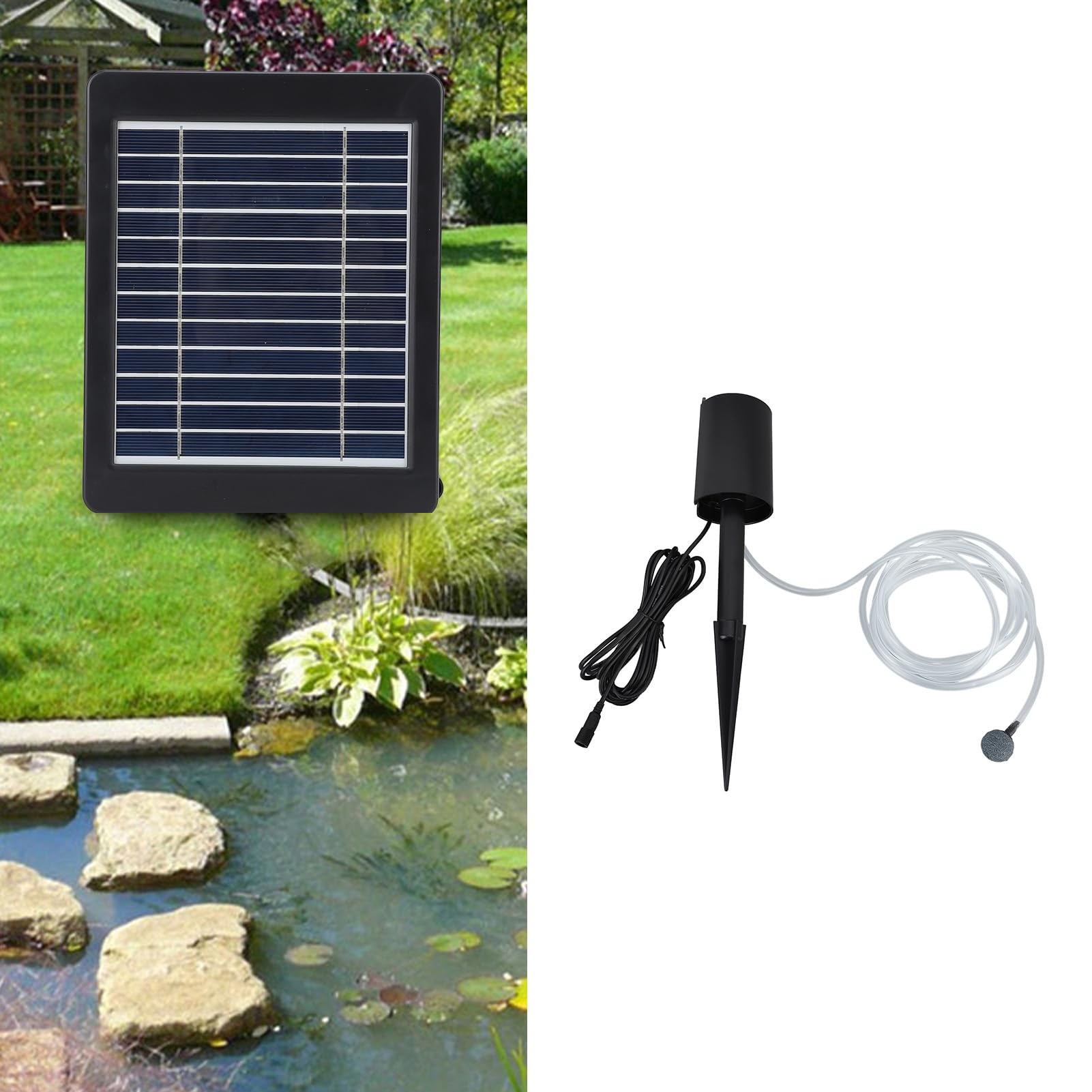 Marhynchus Kit Aeratore per Laghetto Solare con Pannello Solare da 6 V 4 W e Batteria da 2200 MAh, Pompa di Ossigeno per Laghetto da Esterno per Acquari con Flusso d'aria di 0,8 L/min e 3 modalità,
