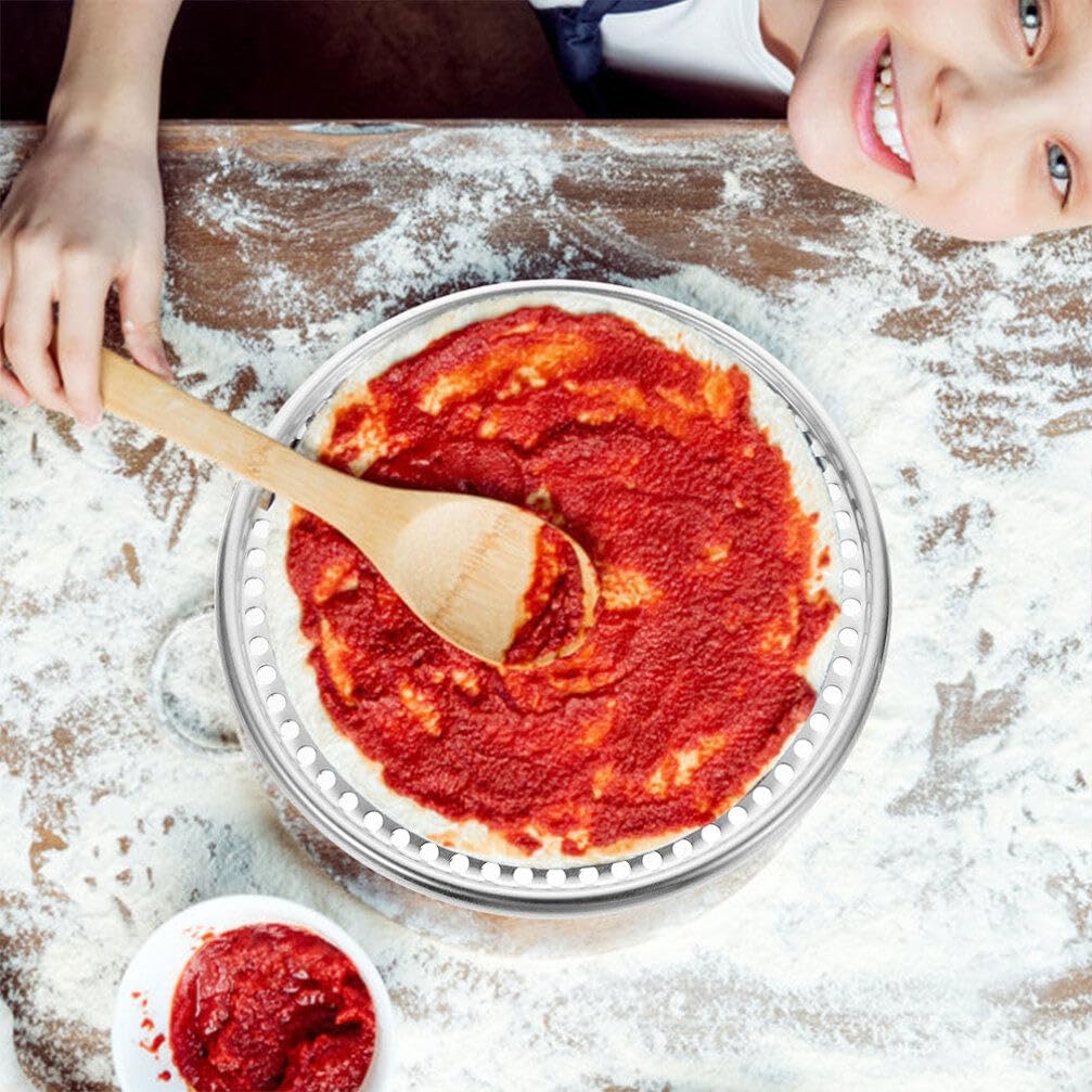 Hemoton 16.6 Inch Stainless Steel Perforated Pizza Pan Punched Baking Tray Round Mesh Crisper for Oven Baking and Crisping