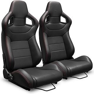 Universal Adjustable Reclinable Racing Seats (Pair) - Sport Bucket Seats with Double Sliders