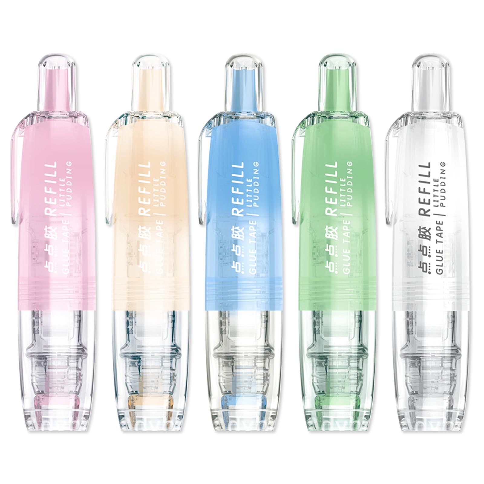 5 Pack Retractable Double Sided Tape Runner, Refillable Adhesive Tape Roller 0.23 Inch x 16.40 Ft, Glue Tape Roller with 360° Rotatable Tip for Scrapbook Supplies DIY Accessories (5 Colors)