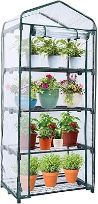 Widened Mini Greenhouse for Indoor Outdoors, Ohuhu Small Plant Greenhouses with 4-Tier Shelf, Portable Green House with Improved Transparent PVC Cove, Warm House for Garden/Patio/Yard, 1.6x3x5.45 FT