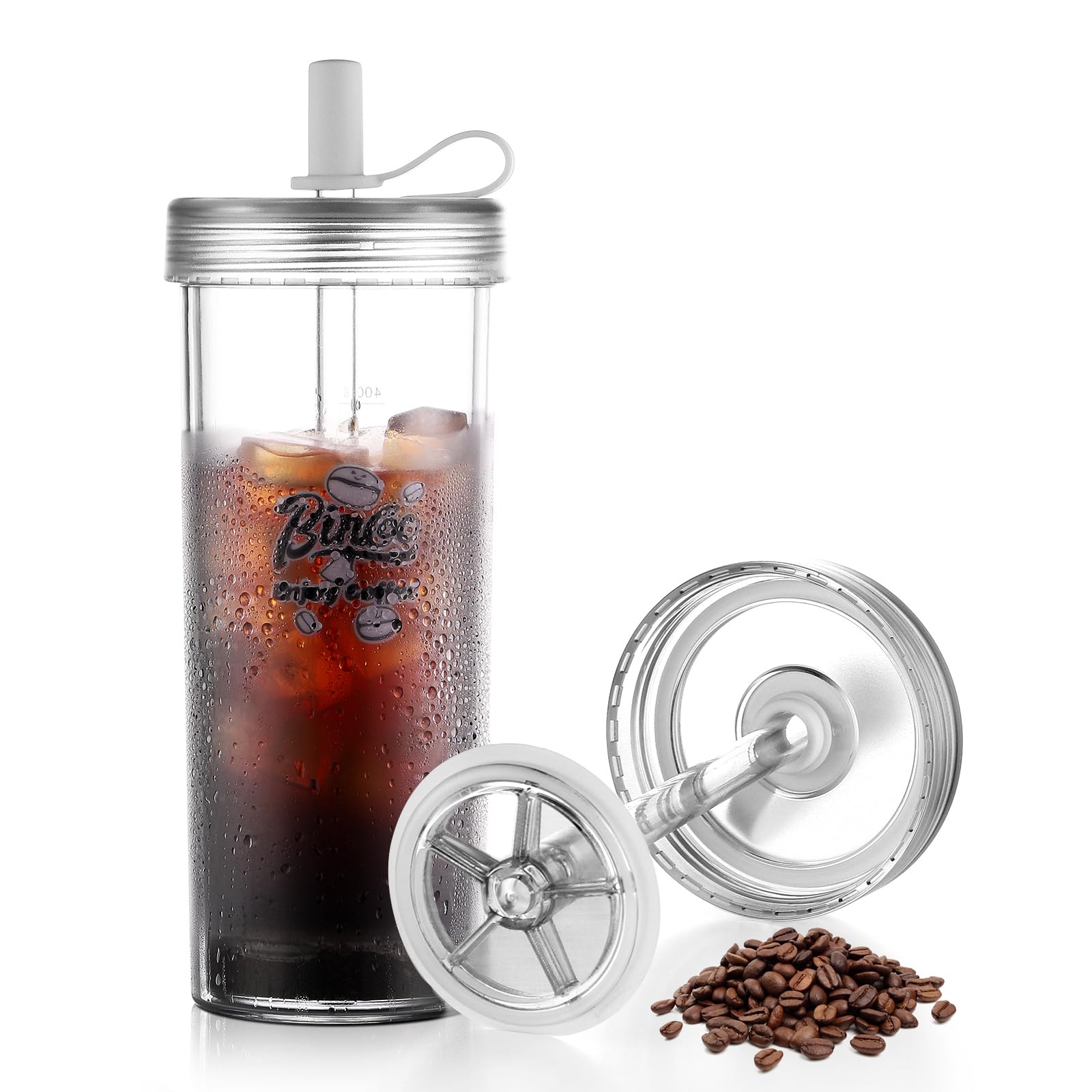 Portable Travel Coffee Press (16oz) - Double Wall with lids and Straws -Single Serve French Press for Travel, Home, Office, & More -No Leak Coffee ?Drinks or Tea Press Tumbler.