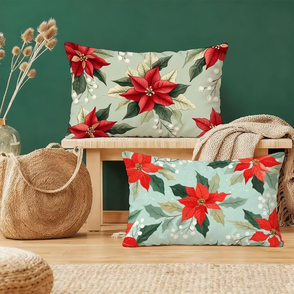 Taie oreiller rectangulaire rouge et vert sauge pour decoration