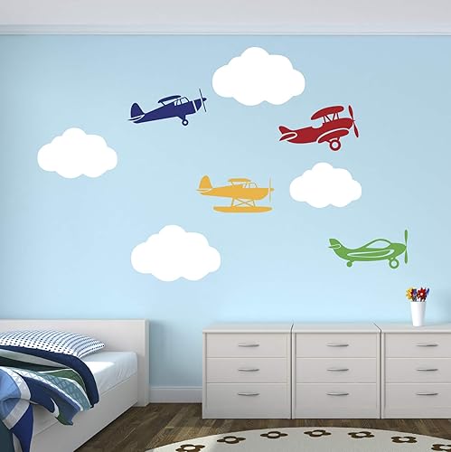 Calcomanía de pared de aviones con nubes, calcomanía de avión de nubes, calcomanía de pared para guardería, decoración de habitación de niños (extra
