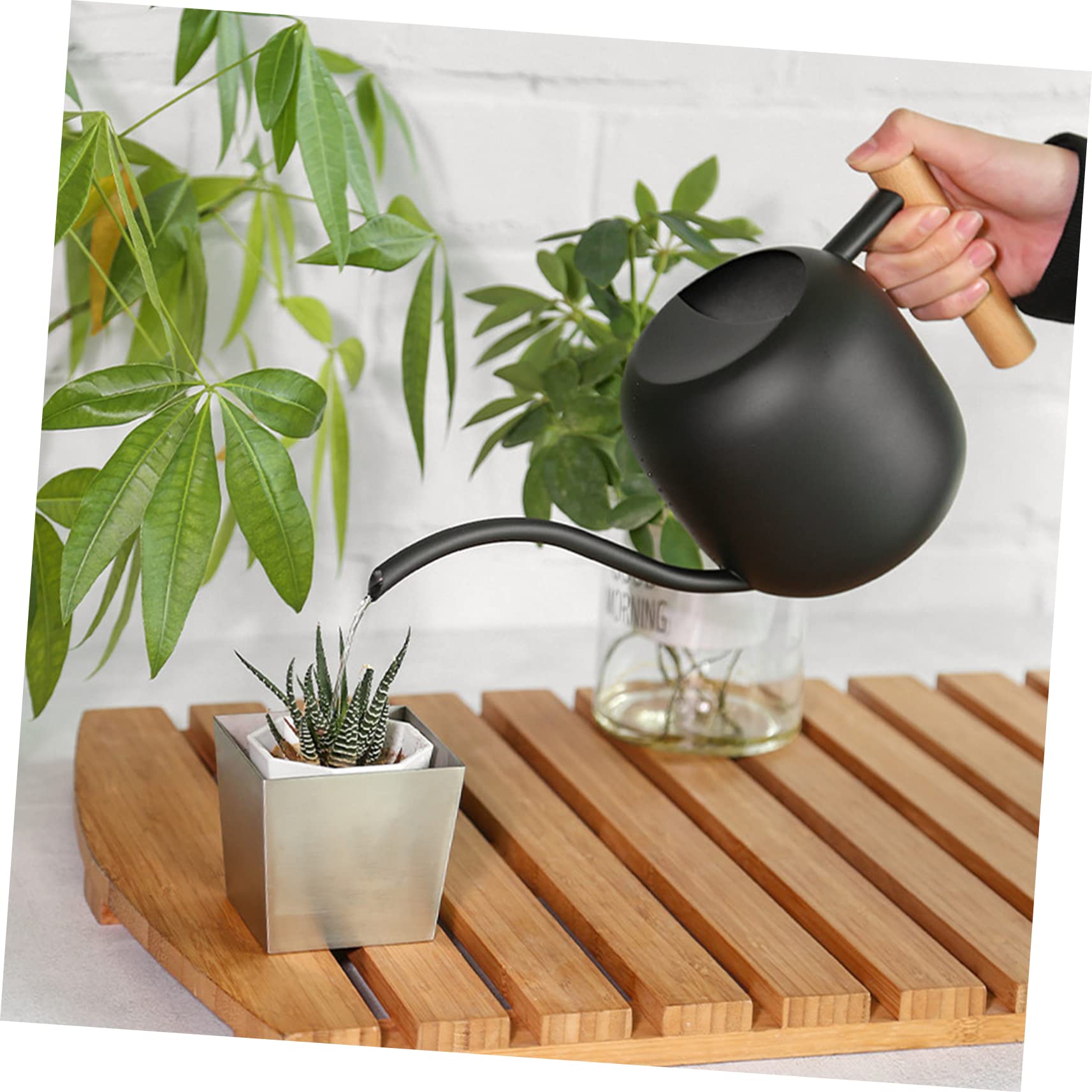 Toyvian Annaffiatoio Metallico Con Manico in Legno Irrigatore Da Giardino Vintage Vaso Per Annaffiare Piante in Casa o Esterno