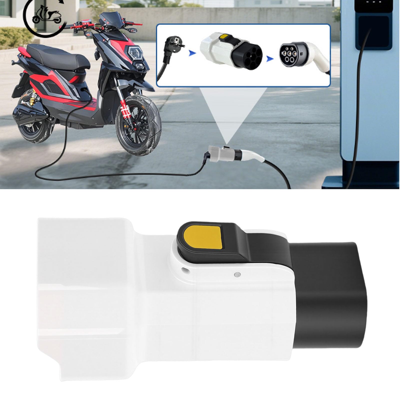 Adattatore di Ricarica per Veicoli Elettrici con Conversione di Tensione di Tipo 2 per la Casa, Adattatore di Tipo 2 Ignifugo per Modelli Plug-in EV, Bianco, 1 Confezione