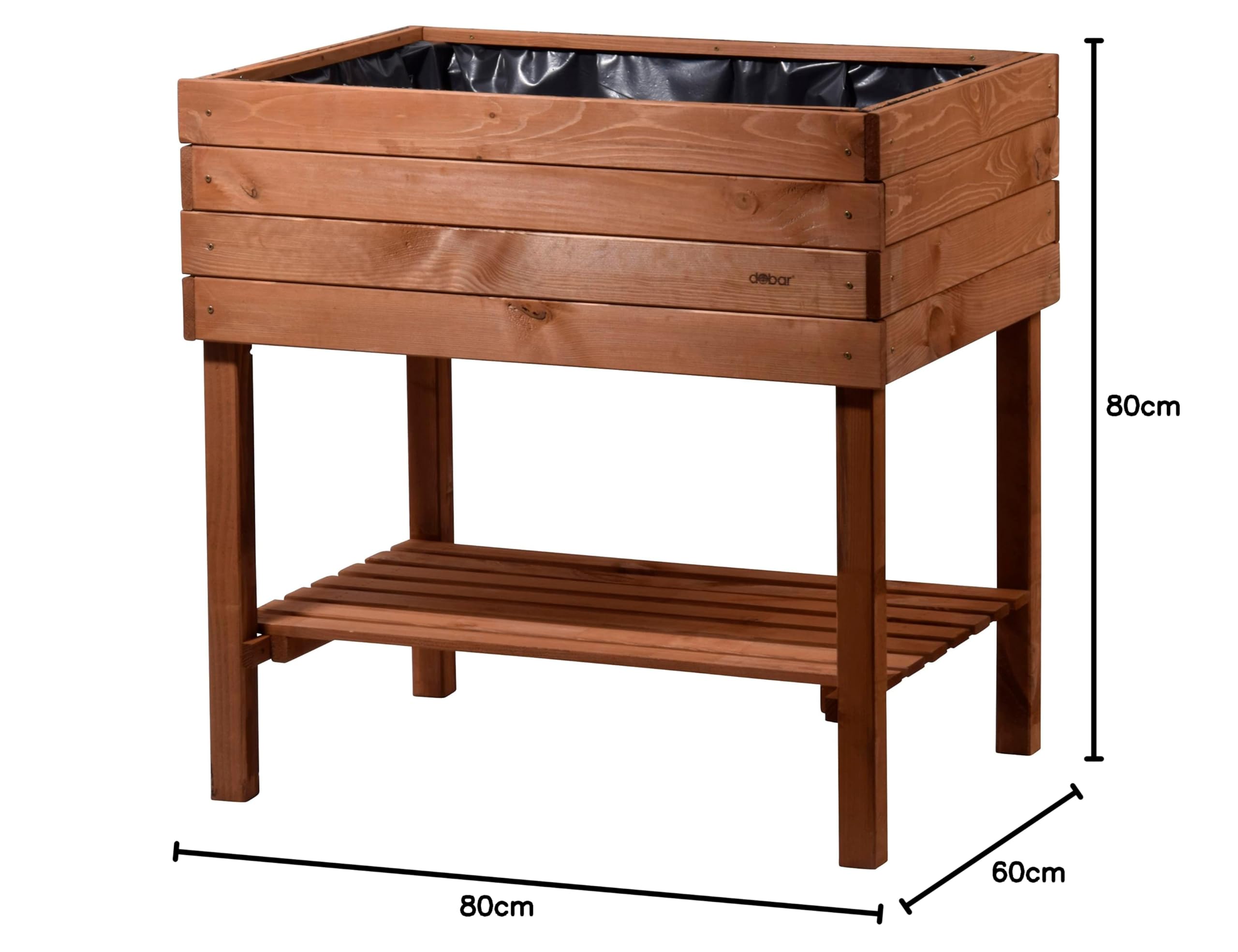 dobar® 58270e breites Hochbeet Kubus Massiv-Holz mit Ablageboden | Salatbeet Bausatz für Gemüse | Erhöhtes Gemüsebeet Garten & Balkon | Anzuchtbeet mit Füßen | 80 x 60 x 80 cm | Braun