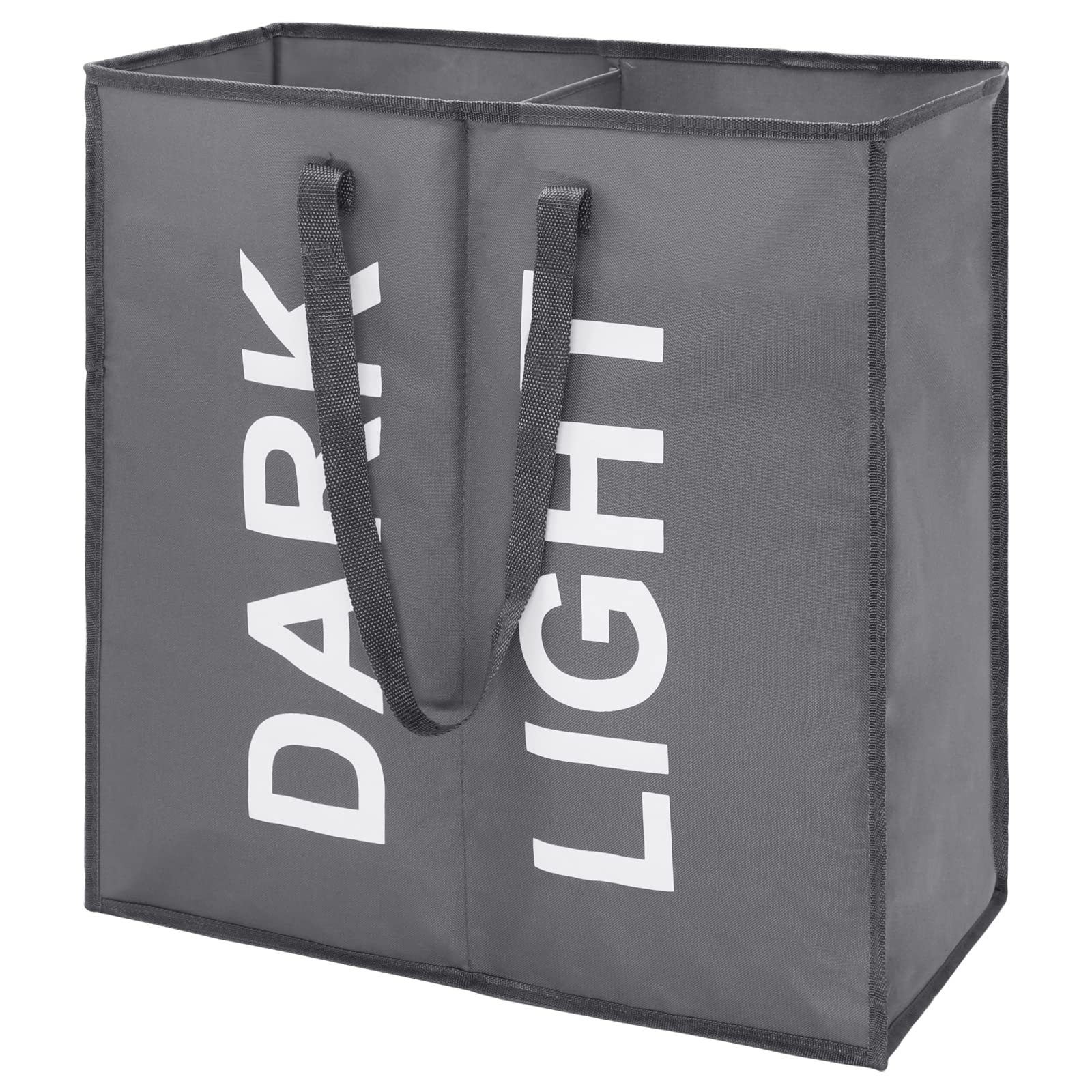 MaxsilanLarge Laundry Basket with 2 Compartments, Large Collapisable Laundry Bag, Foldable Laundry Hamper, Folding Washing Storage Bin, Dark Grey, 63L (M003DGM)