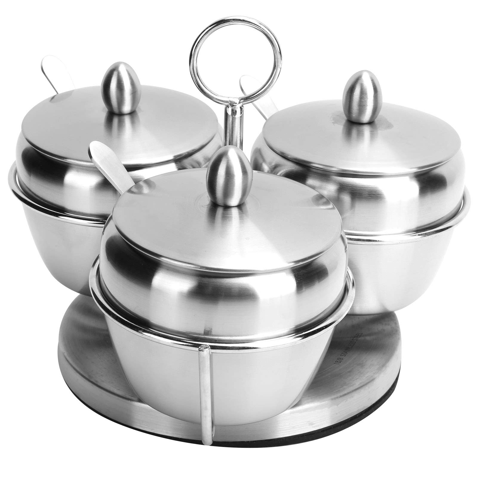 Juego de Ollas para Condimentos de Acero Inoxidable 304, Recipiente para Almacenamiento de Azúcar y Sal de Grado Alimenticio, Recipiente para Condimentos con Estante Giratorio y Cuchara,