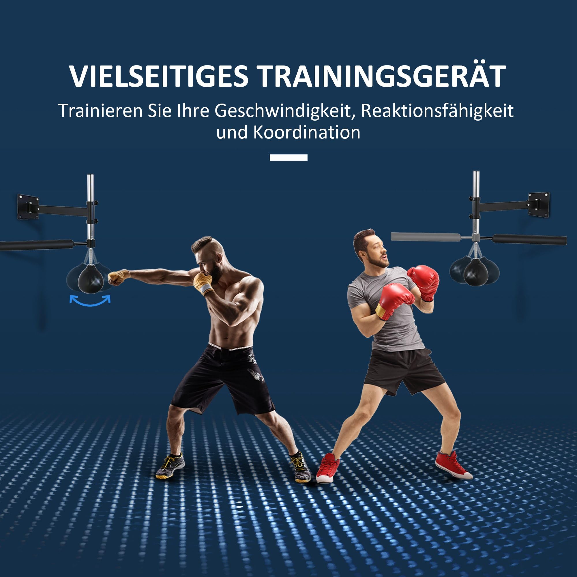 HOMCOM Boxgestell klappbar höhenverstellbar Boxtraining Wardhalterung mit drehbarer Reflexstange Speedball, stehende Boxssack für Erwachsene und Jugendliche