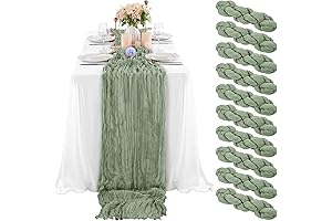 Elegant 10Ft Sage Green Cheesecloth Table Runner Set of 10