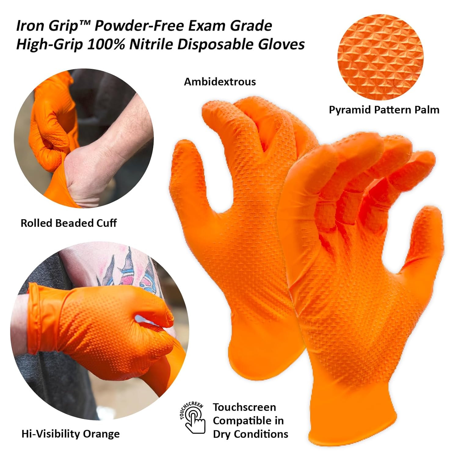 MAGID Iron Grip Powder-Free 100% Nitrile Disposable Gloves, QTY: 200, Size: 10/XL - T9408OR