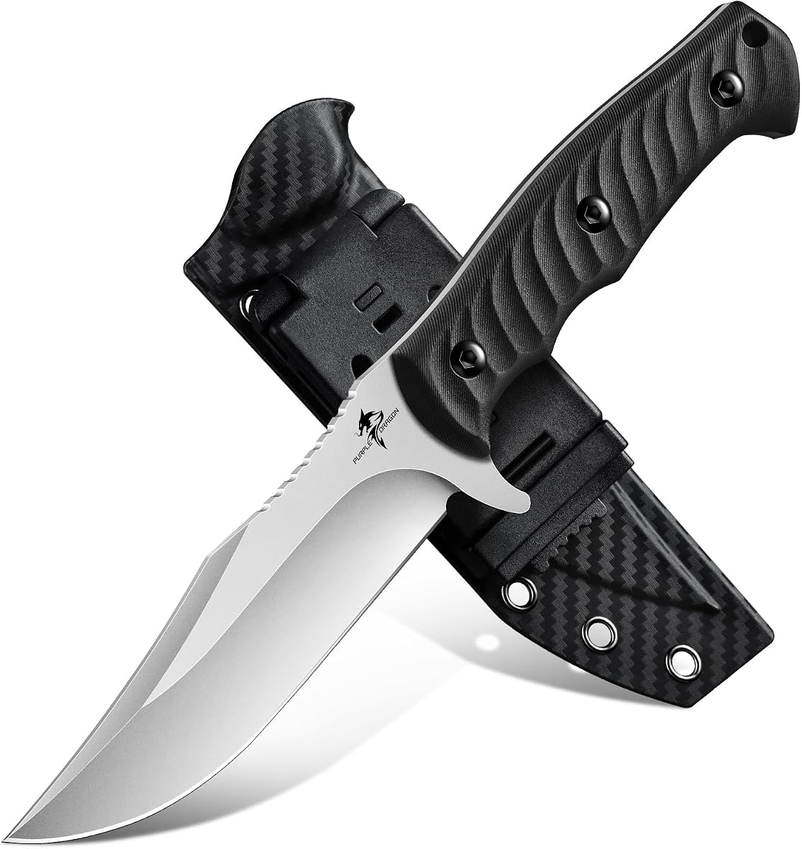 Purple Dragon Fixed Blade Knife with Sheath | Full Tang Survival Knife, Ergonomic Handle Outdoor Tactical Knives for Camping Hiking, Gifts for Men
