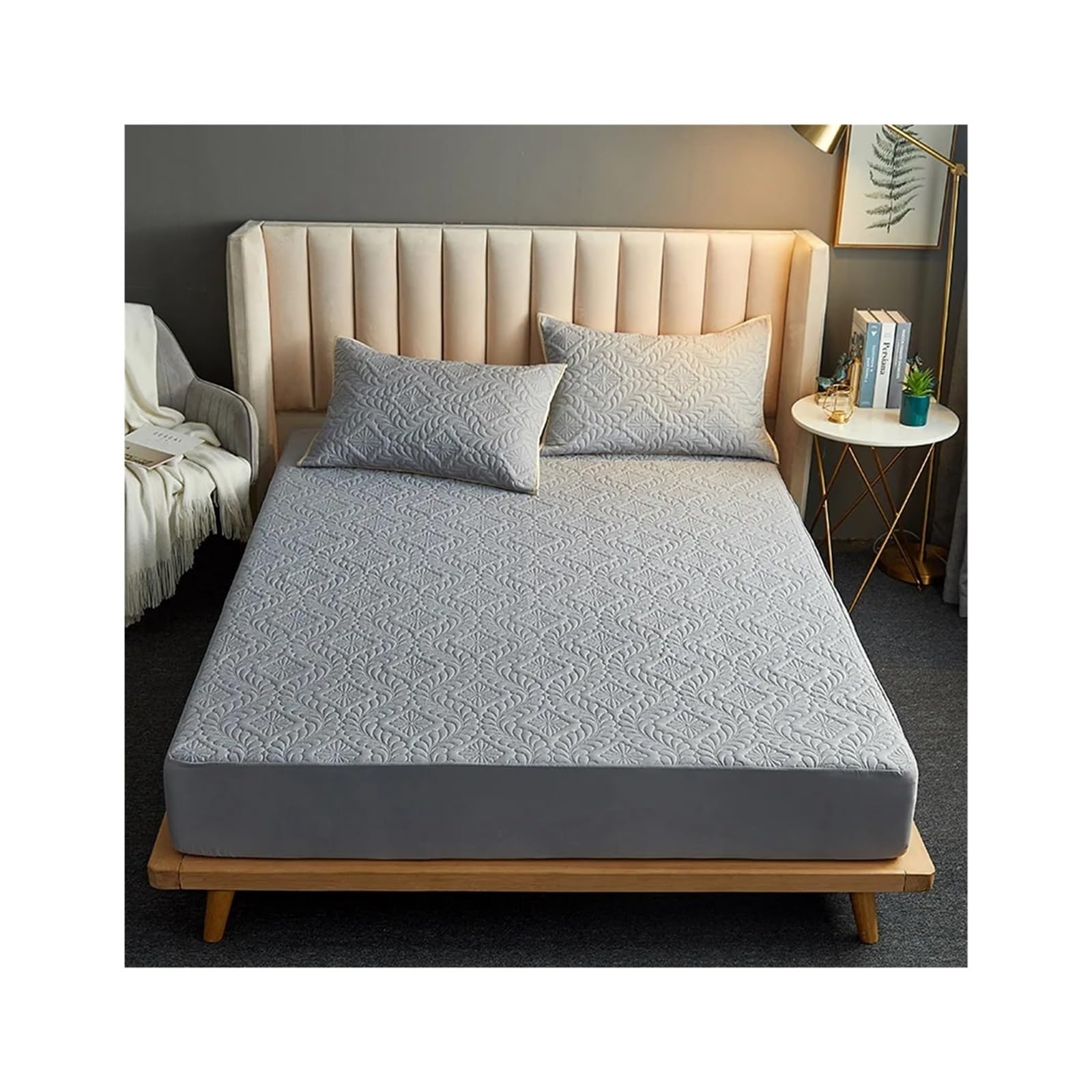 Funda de Colchón Impermeable Funda De Colchón Impermeable Moda, Sábana Ajustable Acolchada 140 X 200 Y 160, Protector Color Liso, Cama Sin Almohada(Gray,160x200x30cm)