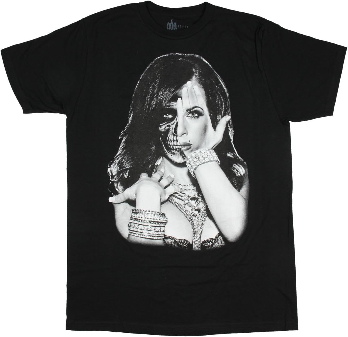 Daveed Benito Two Face Skull Girl Goth Men's T-Shirt X-Large Black