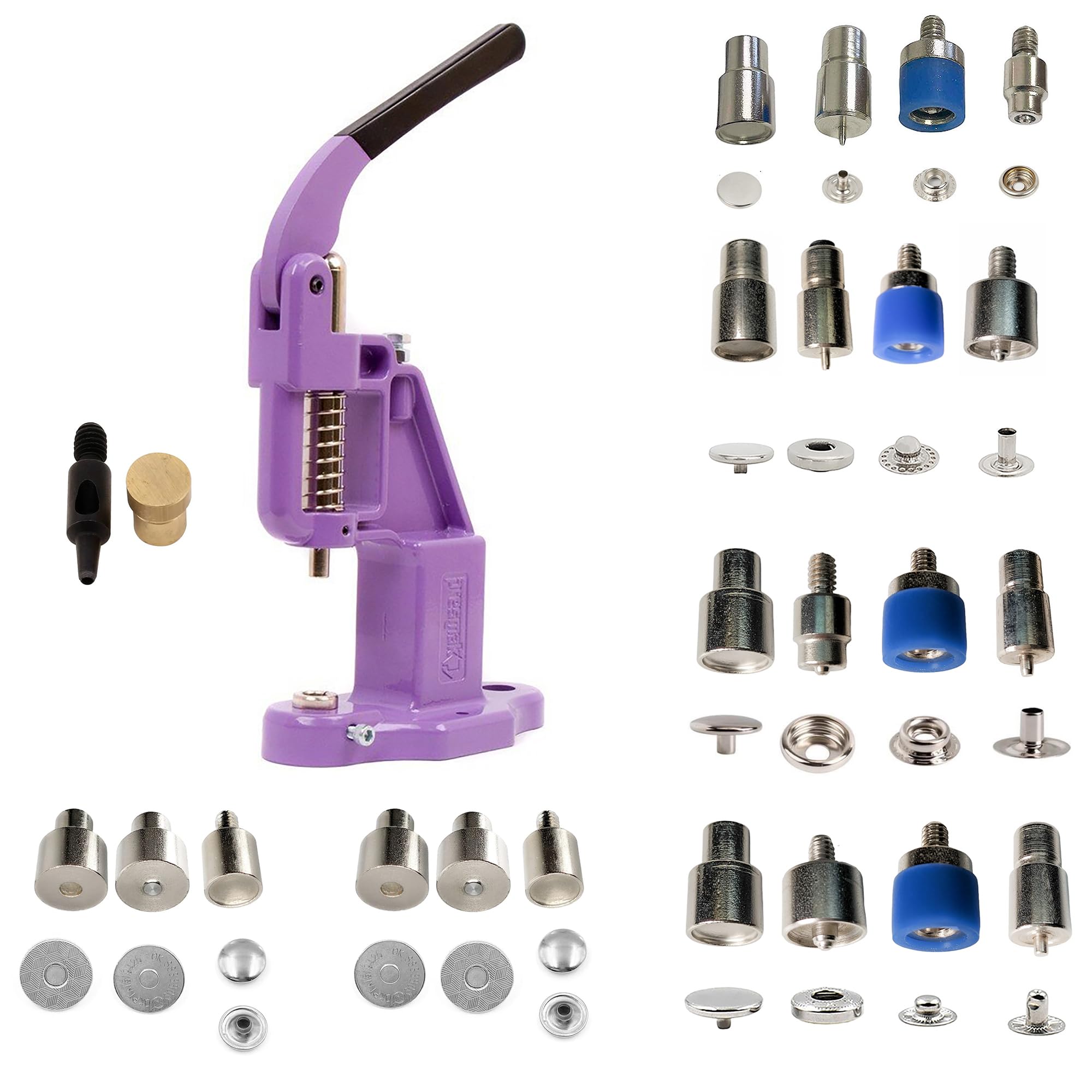 Hobby Trendy Favorite Starter Snap Buttons Rust Free Stainless Steel and Brass Bundle with Hand Press and Matching Dies (Lilac Press)